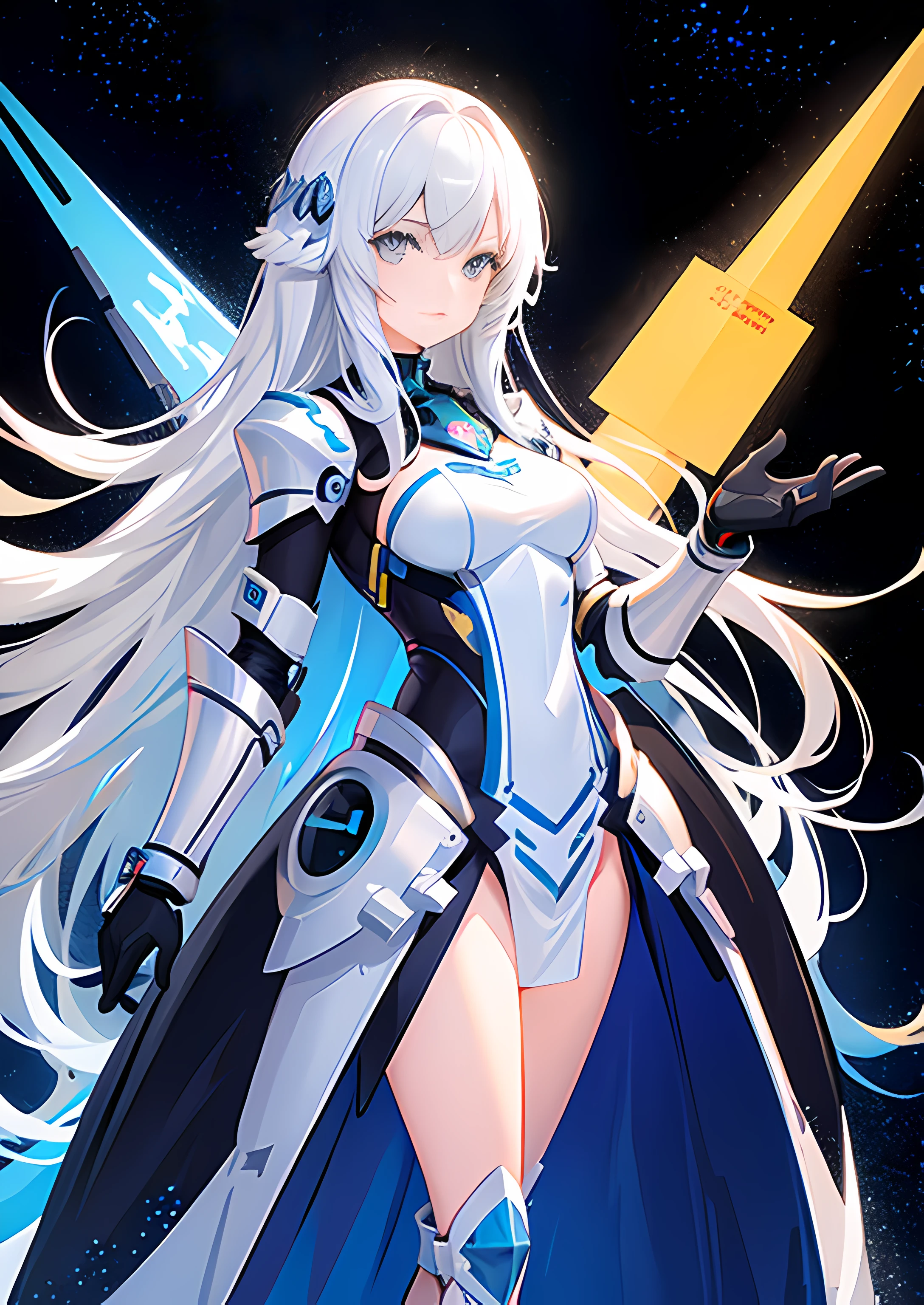 A beautiful girl standing straight, facing the front, with shiny long hair, a sexy yet modest figure, wearing a space travel armor, serving as an assistant, a character in a video game,close-up.