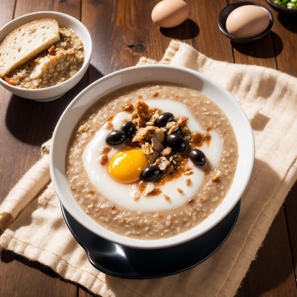 the detail，Lean porridge with preserved eggs，k hd，winter day，warmth，cozily，Simple，delicacy