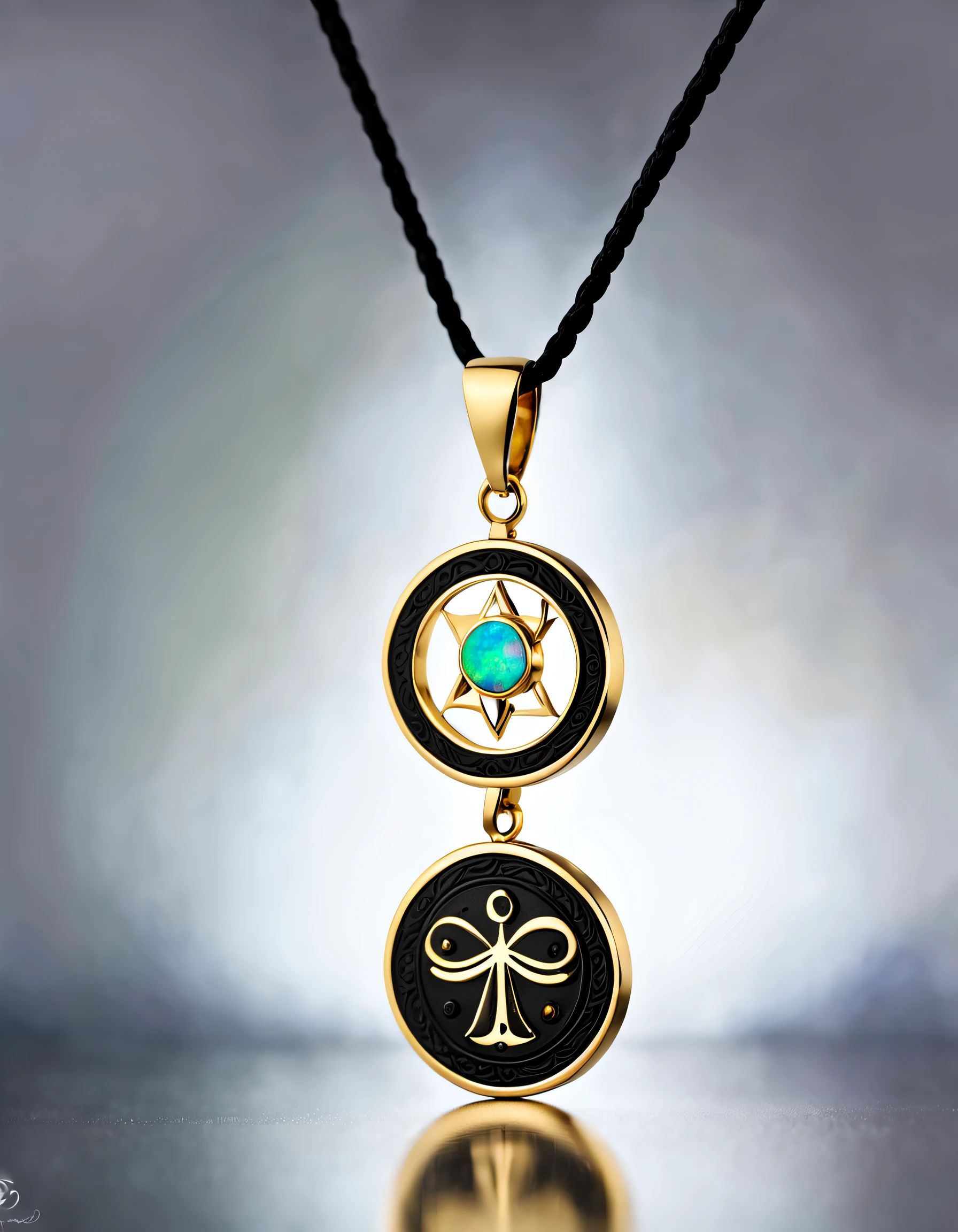 antonio canova style, Item design, Brand design, Logo design,
(Sagittarius round abstract pendant in black gold), (Engraved golden Sagittarius pattern), (double opal: 1.3), (Sagittarius zodiac symbol: 1.2), (The pendant is engraved with the letters cindy xu on the side), (Black leather rope), (black and gold border: 1.1), Frosted process, Geometric patterns, Black stone, Beautifully complex structure, Boho Style, Van Clippard, cartier,
Background with: The white, jewelry photography, hyper HD, high qulity,