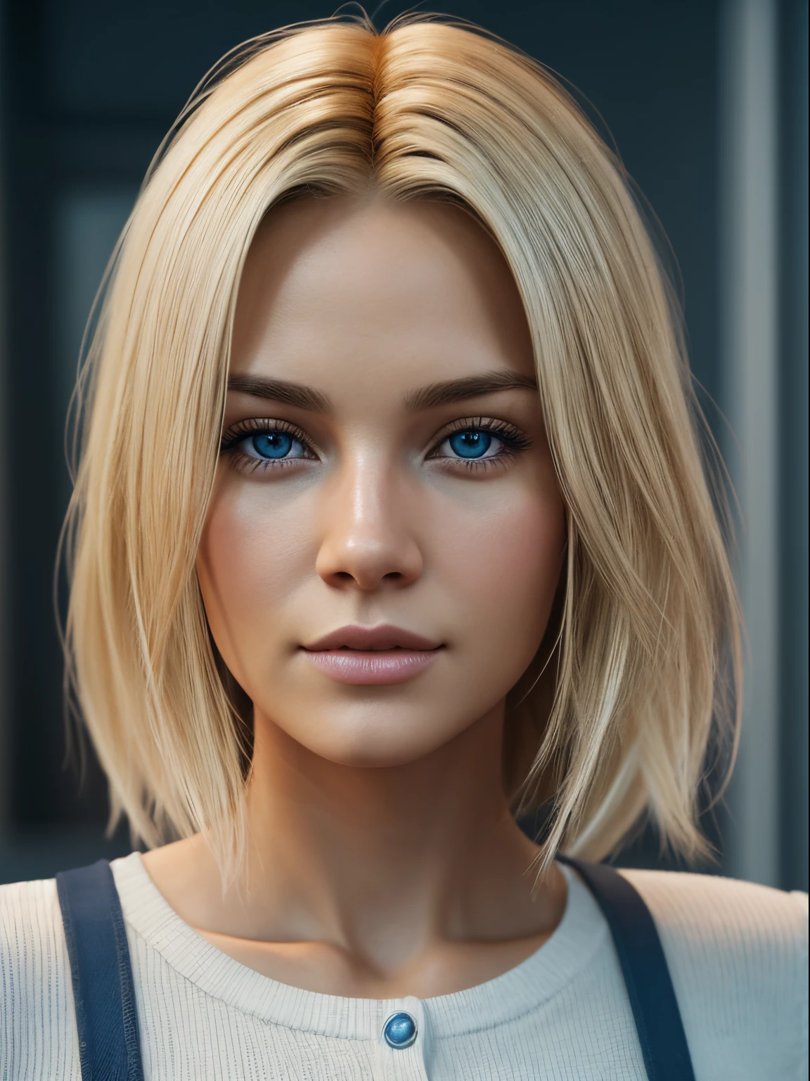 Realistic blonde beauty，Hair is messy, Panasonic lumix s pro 50mm f style/1.4, Light beige and dark sky blue, Celebrity Image Mashup, Soft realism, Babiko, Unreal Engine5, 32k ULTRAHD, Luminous quality, Swiss realism, niji5