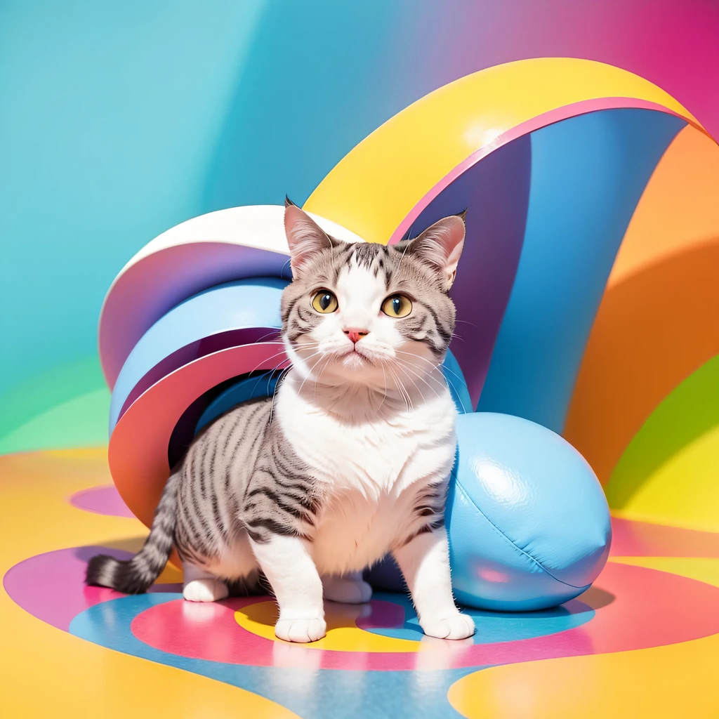 Color cat machine flat line illustration light color