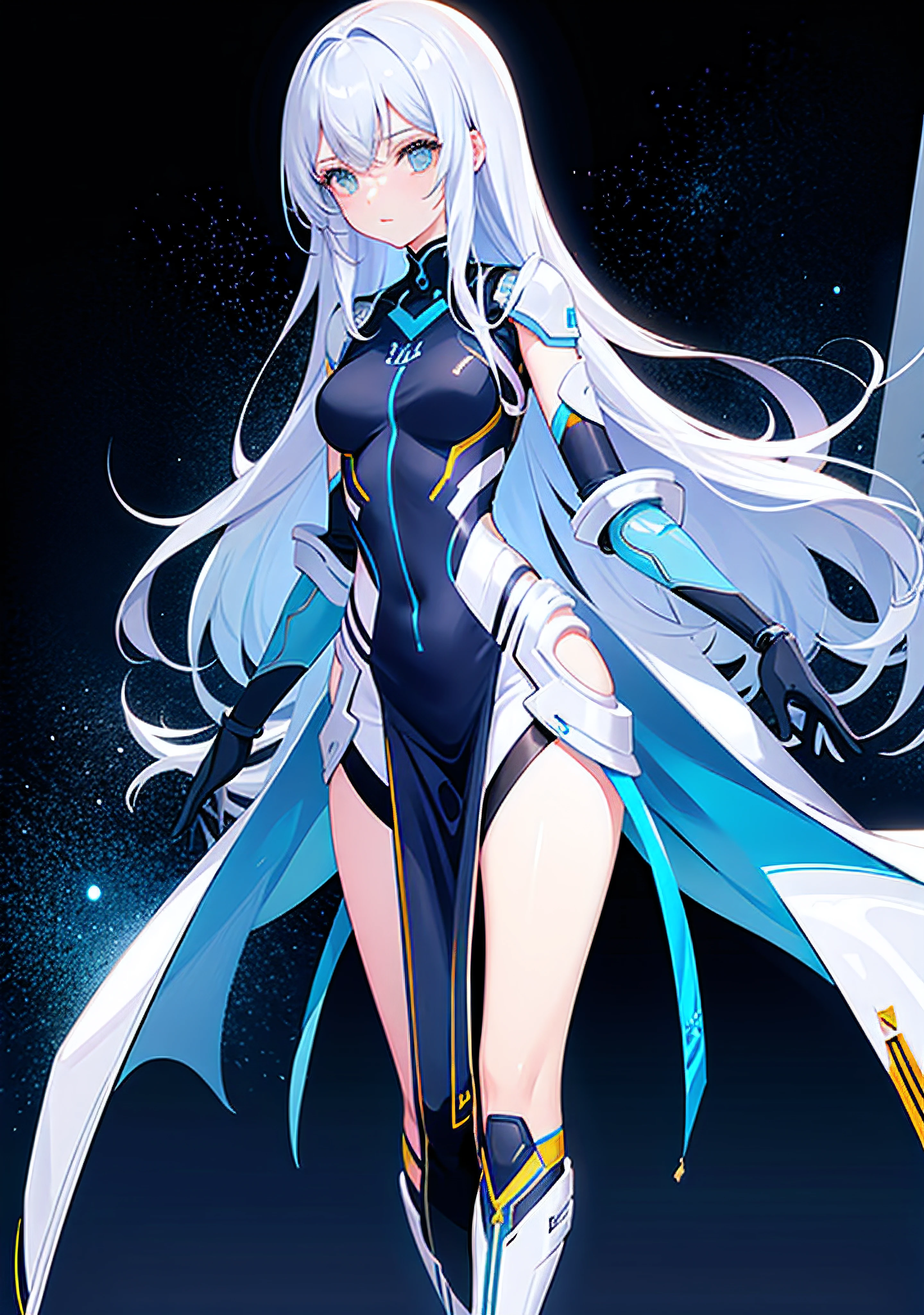 A beautiful girl standing straight, facing the front, with shiny long hair, a sexy yet modest figure, wearing a space travel armor, serving as an assistant, a character in a video game,close-up.