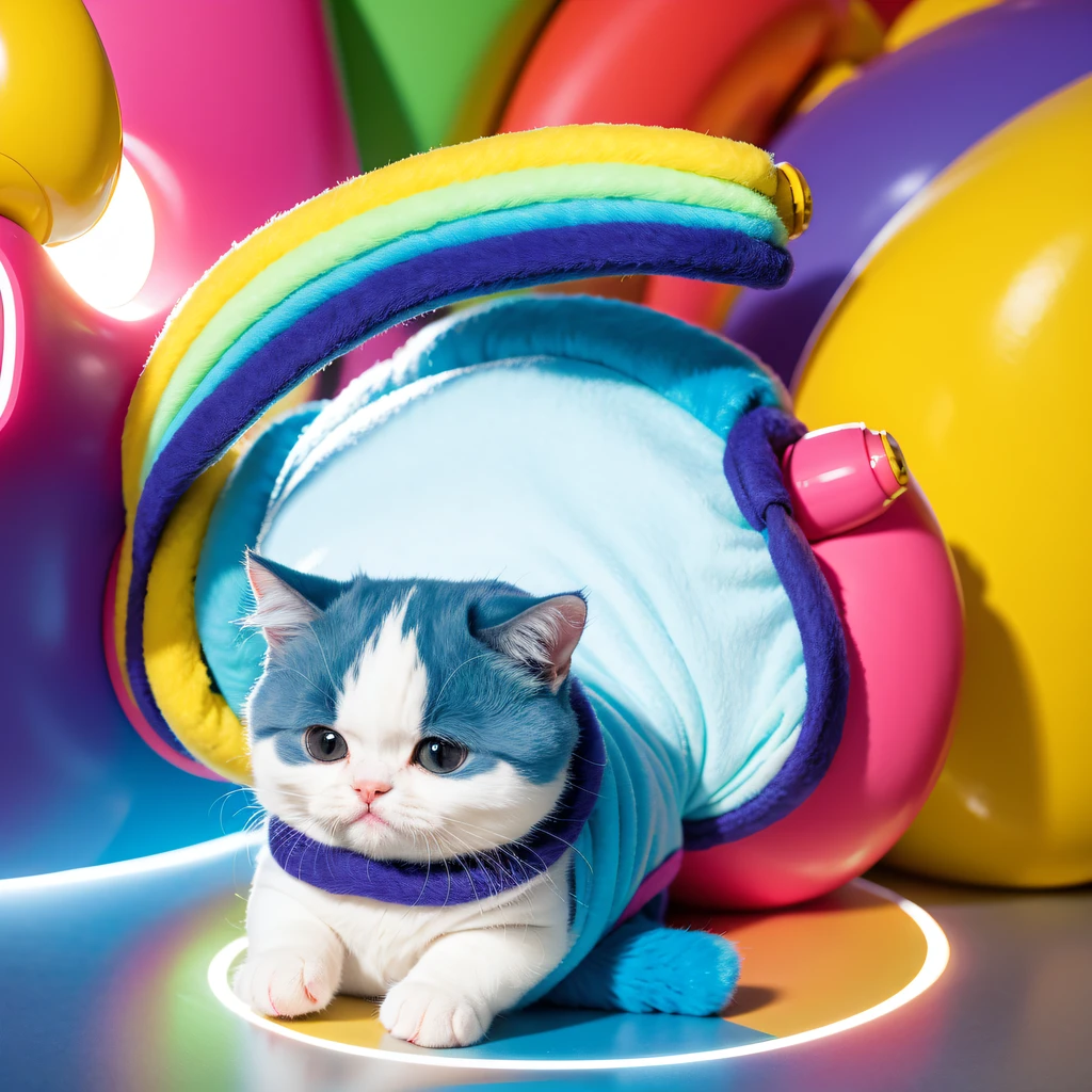 Color cat machine flat line illustration light color