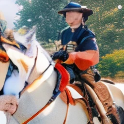 Make me a chinese warrior with a hat and riding a horse