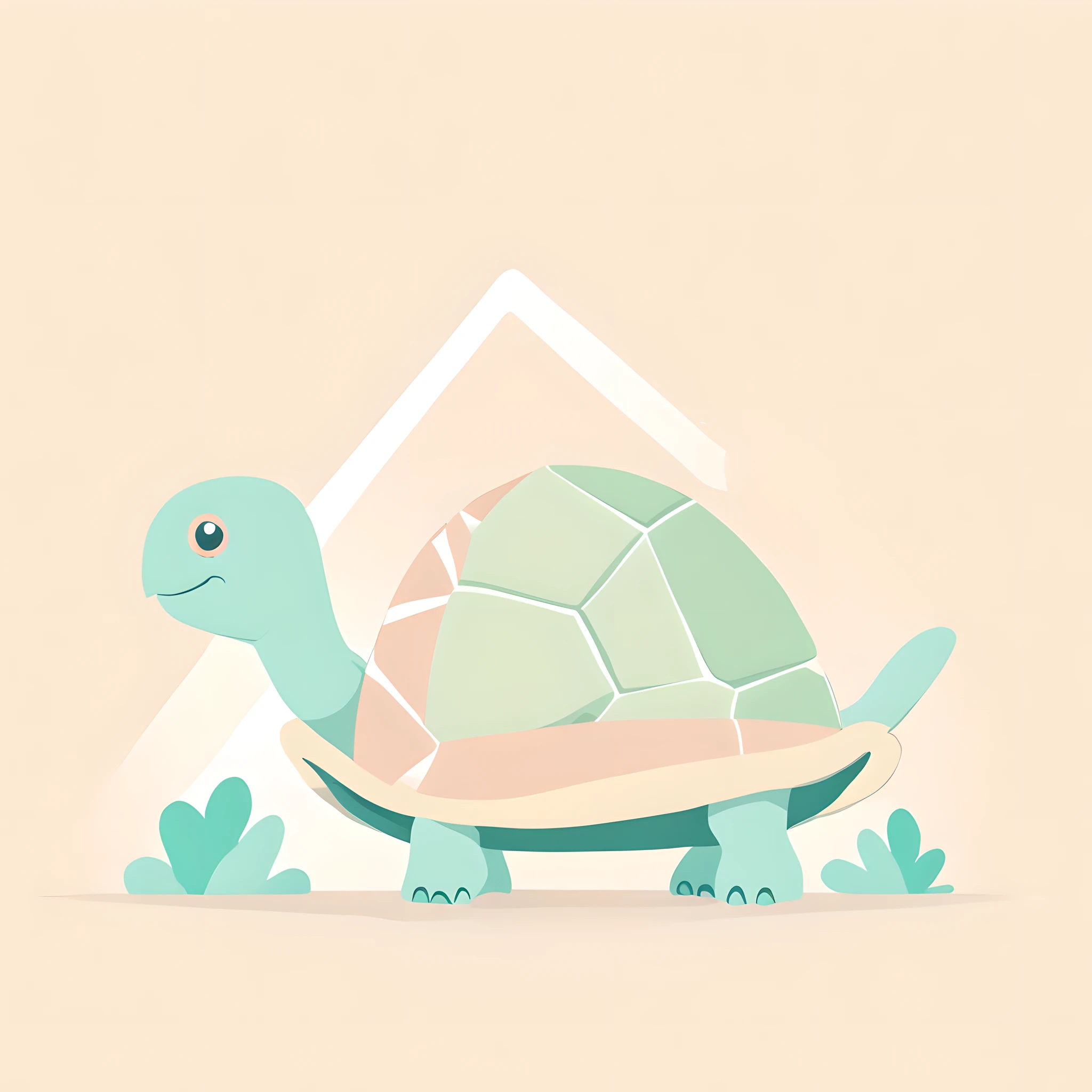 Colorful, flat vector, white background, minimalist, a turtle, pastel-color, creative, Flat style