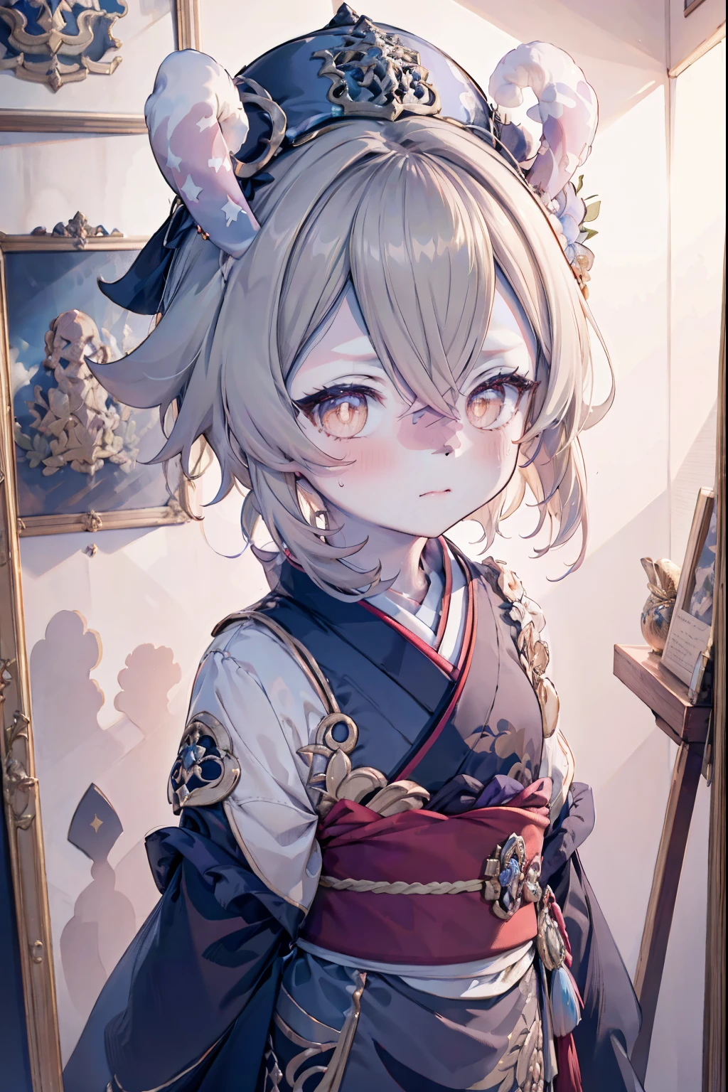 Melousine (genshin impact), (high-detail:1.3),
1girls, bara, looking at looking at viewer,
hate, hair flower, Hair Bow, Wolftail, high ponytail, very long hair, portrait, kimono,
ultra-detail, (highres:1.1), bestquality, (masterpiece:1.3), Cinematic lighting, oil painting \(Medium\), Deadly style,