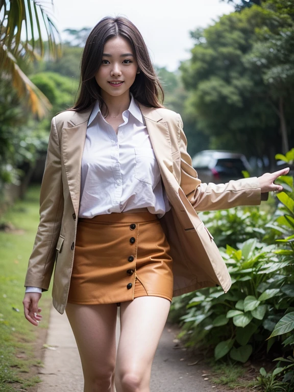 ((top-quality、in 8K、​masterpiece:1.3、Raw photo))、Super high quality photos, In the tropical jungle, ((Wearing a business suit with jacket and skirt)), ((The wind is blowing up my skirt and I can see my panties.)),((Wear a white blouse shirt under the jacket)), ((Perfect beauty 20 year old idol Japan woman)), ((a smile)), ((protruding nipples under the shirt,,)), ((Hair fluttering in the wind)), ((slim figure)), ((Slim legs)), ((slim thigh)), (Photorealistic: 1.4), (Ultra-high detail), (hyper realisitic: 1.4), (Realistic: 1.3), (Smooth lighting: 1.05), Full body, 1girl in, Solo, (Japanese actressl),　20yr old, cinematlic lighting, ((Leaner figure)), Good anatomy, Correct anatomy, In the tropical jungle, ((Perfect beauty 20 year old idol Japan woman)), ((Slim legs)), ((slim thigh)), ,((Perfect beauty)), ((He has a small camping bag in one hand.)), ((Panties are visible through the skirt)), ((a smile)), ((camel's toe)), ((Wearing a business suit with jacket and skirt)), ((The wind is blowing up my skirt and I can see my panties.)),