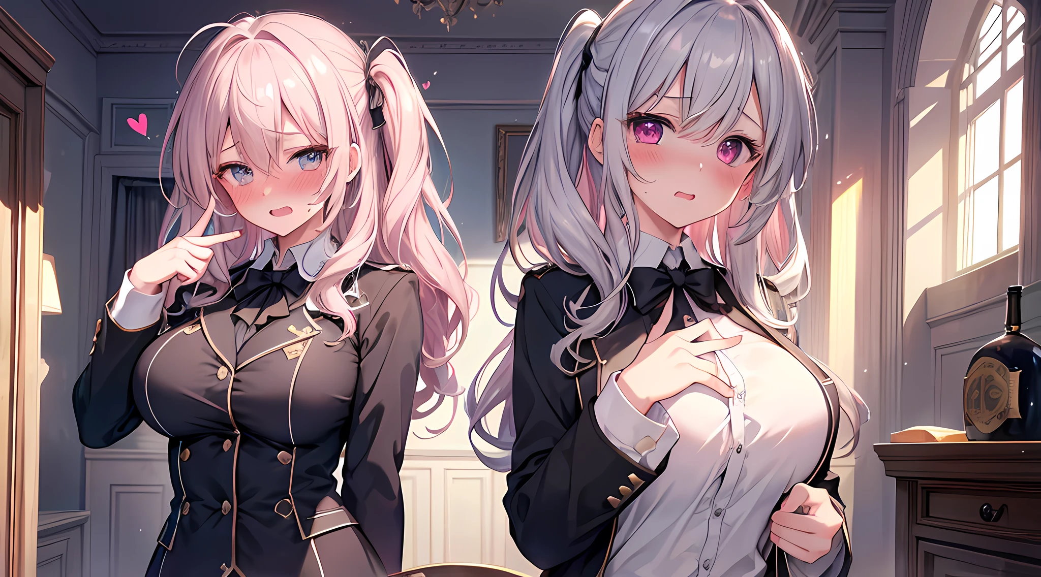 masterpiece, best quality, 1girl, solo,alisa kujou,white dress shirt, naked shirt,cleavage ,open shirts,large shirts,no panties,bottomless,(embarrassed,blush:1.3) ,(upper body:1.2)