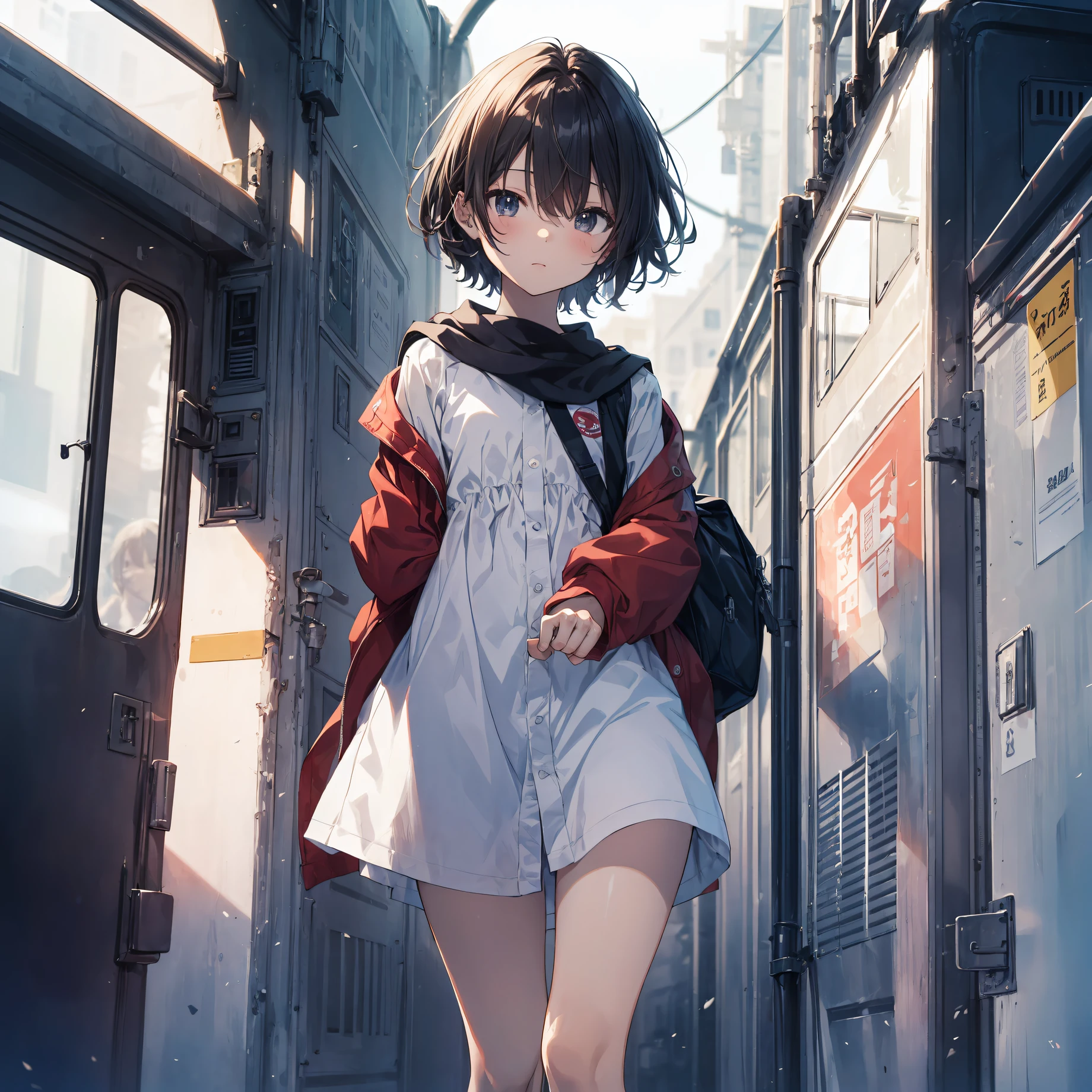 God quality, anime moe artstyle,best anime 8k konachan wallpaper,badass anime 8k,perfect anatomy, (Please draw a girl walking sleepily to school. ),break, 1girl, (Solo,Loli,child,13-year-old:1.3),a junior high school student, androgynous charm, (Very Short hair), Full limbs, complete fingers,flat chest, Small butt, groin, Small eyes,finely detailed beautiful black eyes,disgusted eyes, school Uniform, in the School commute route. break,ultra-detailed,high resolution,super detailed skin, professional lighting,8k eye details, (cool illustration:1.2),