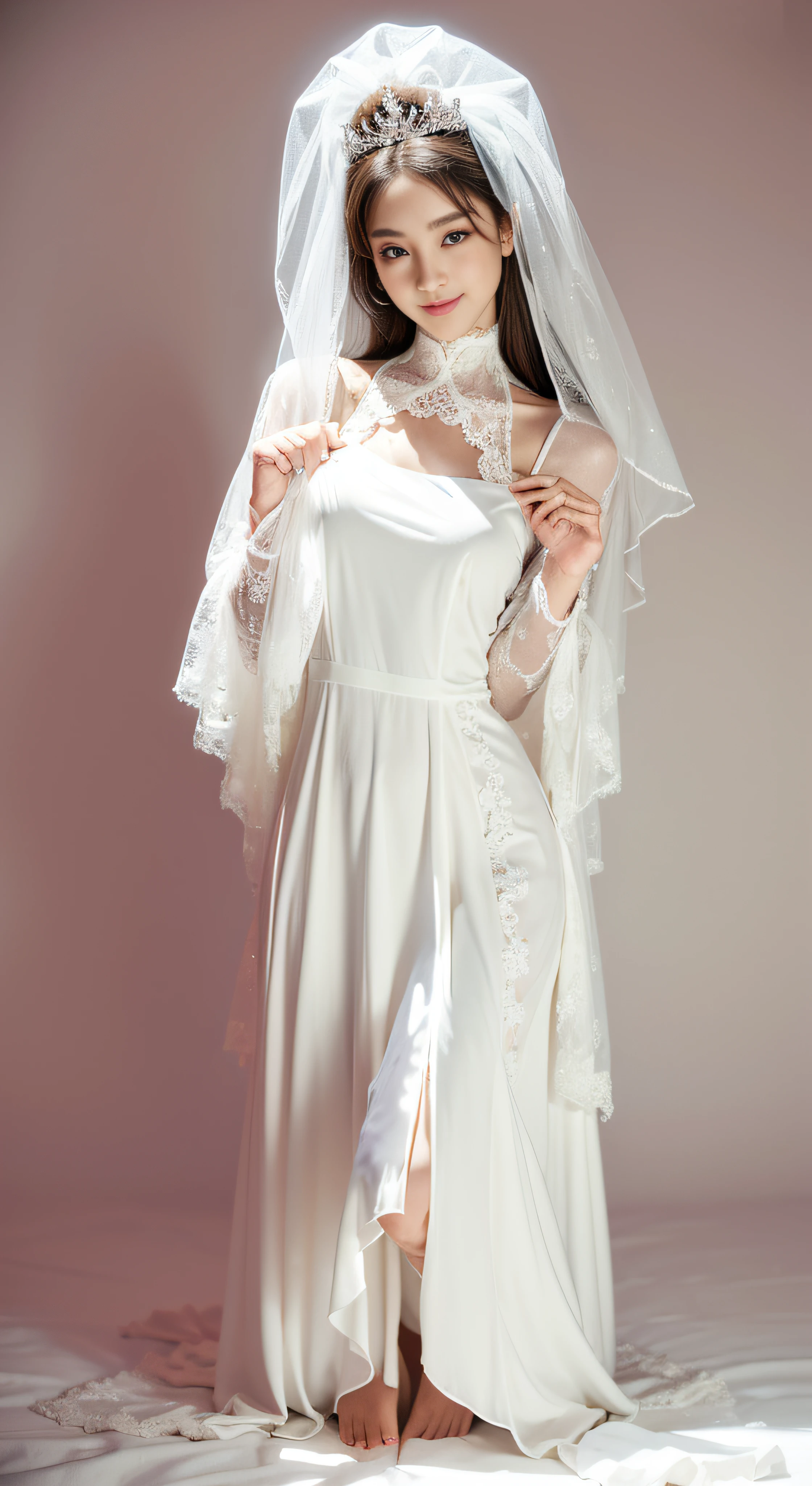 There is a woman in a veil and delicate nun's dress posing for a photo, jia, from my part, delicate nun clothing and veil, long dress, detailed image, Shin Min Jeong, Gongbi, crystal, Seseon Yoon, Seifuku, wearing a nun's outfit, wearing a veil and long hair , nun clothes, 2b, 2 second, lee ji-eun, wonyoung, beautiful long hair woman, glasses and nun outfit with veil