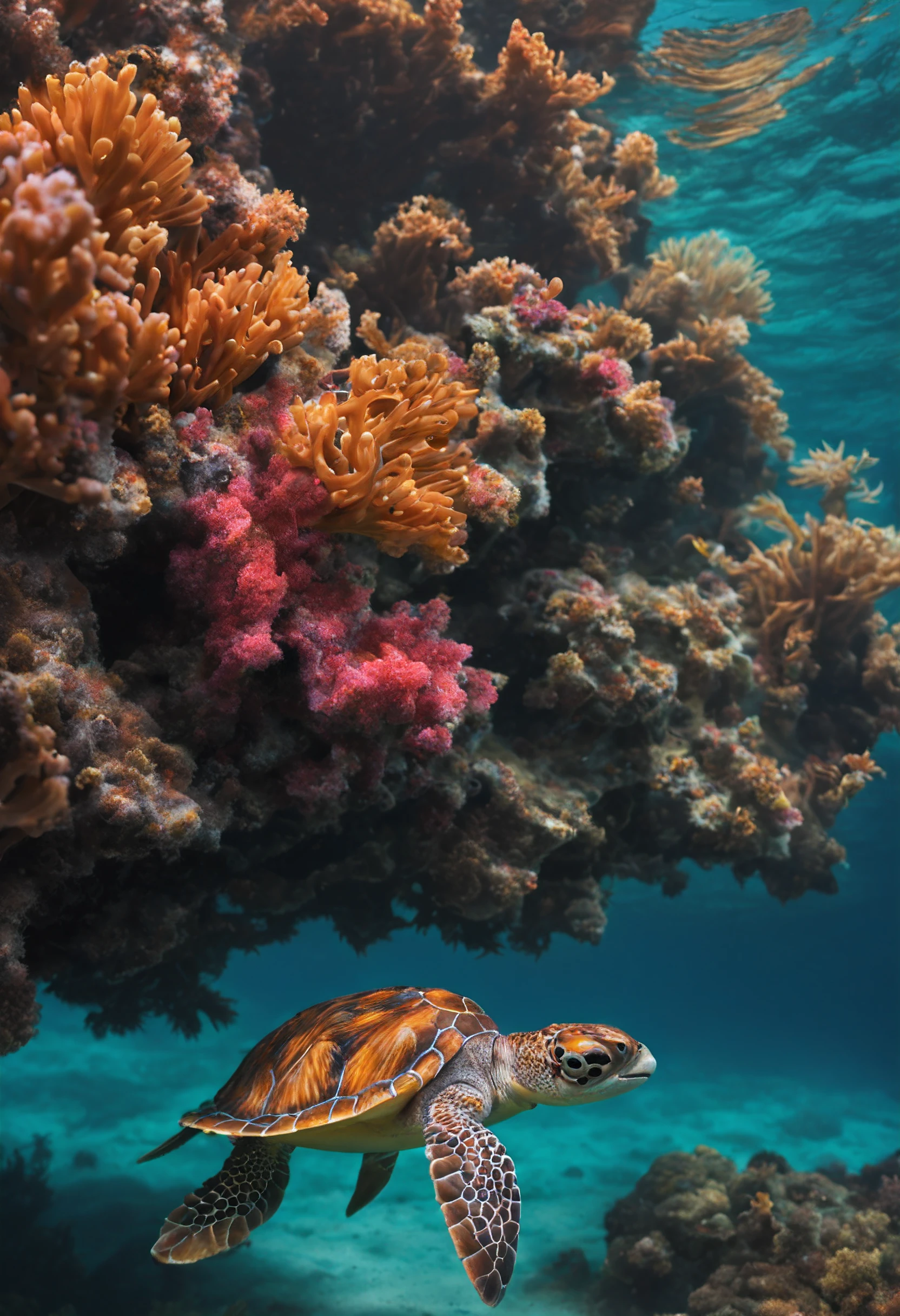 On a balmy summer day, a tiny sea turtle named Shelly emerges from her sandy nest, her flippers paddling with excitement as she sets off on her first adventure to explore the vast, shimmering ocean. With her bright, inquisitive eyes and a shell as smooth as polished jade, Shelly embarks on her journey, her heart filled with wonder and curiosity.
As she ventures into the crystal-clear waters, the underwater world unfolds before her like a kaleidoscope of vibrant colors and mesmerizing creatures. Schools of iridescent fish dart around her, their scales shimmering like tiny jewels in the sunlight that filters through the waves. Playful dolphins leap and frolic alongside her, their sleek bodies twisting and turning with effortless grace.
Shelly's heart pounds with delight as she encounters a majestic seahorse, its tail curled around a swaying coral branch, its delicate snout reaching out to pluck tiny plankton from the water. A mesmerizing octopus emerges from its rocky lair, its eight tentacles waving like curious fingers, its large, intelligent eyes following Shelly's every move.
With a sense of awe, Shelly glides over a carpet of colorful coral reefs, their intricate shapes and textures forming underwater cities teeming with life. Tiny crabs scuttle along the coral branches, their eyes darting nervously as they search for food. A vibrant parrotfish grazes on the algae, its colorful scales blending seamlessly with the vibrant coral reef.
As the sun begins to set, casting a warm glow over the ocean, Shelly finds herself drawn to a tranquil cove, sheltered from the gentle waves. She paddles towards a sandy beach, her tiny flippers leaving a trail in the wet sand. She hauls herself onto the shore, her shell glistening under the fading sunlight.
Exhausted but content, Shelly rests on the warm sand, her heart filled with the joy of her first exploration. The sounds of the ocean lull her to sleep, the gentle lapping of the waves against the shore a soothing melody that