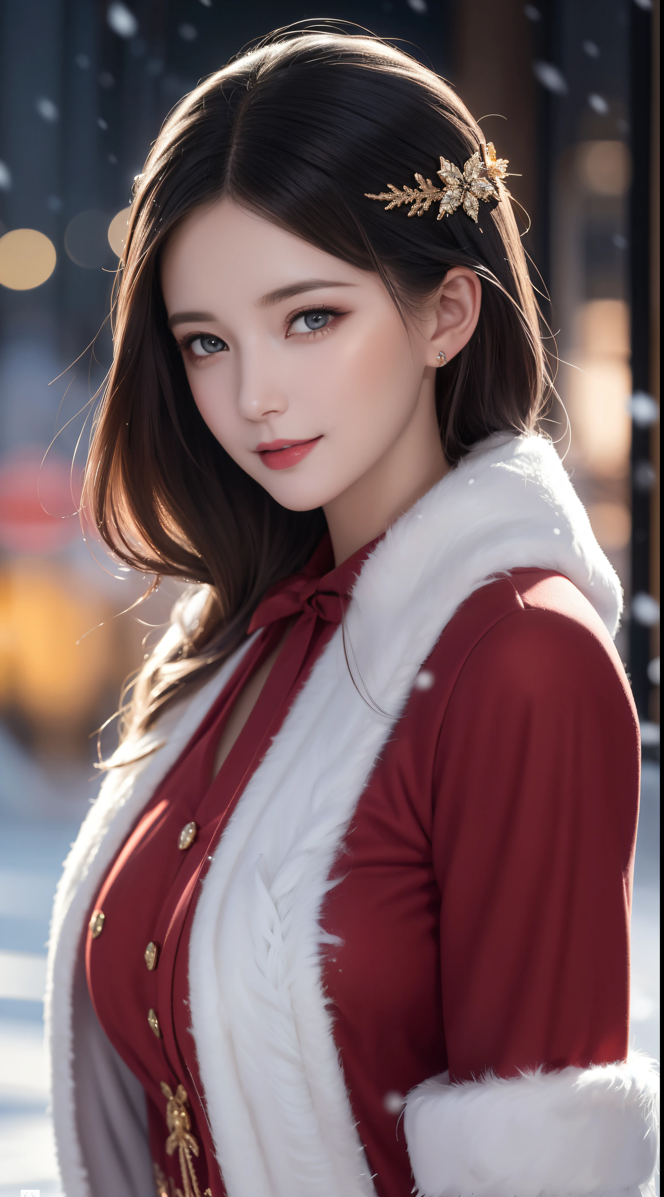 (Aesthetic, High Resolution: 1.2), beautiful 20 year old woman wearing an intricately detailed red boby Santa Claus costume, symmetrical costume structure, bright eyes, cheerful smile , hairstyle changes, snow is falling, snow in hair. Professional photographer, minimalism, concept art, intricate detail, 8k post-production, High Definition, Super Detail, trending on ArtStation, sharp focus, artistic dark studio photos , intricate detail, High detail, By Greg Rutkowski, Artistic bright and dark lowlights, Vivid colors. Outdoor winter scene with snow in the evening, A slight smile, True art, various hairstyles and color changes, Passionate mood, Seductive expressions, Sexy lips, Wet lips , Seductive closed eyes, Seductive appearance, suggestive posture.