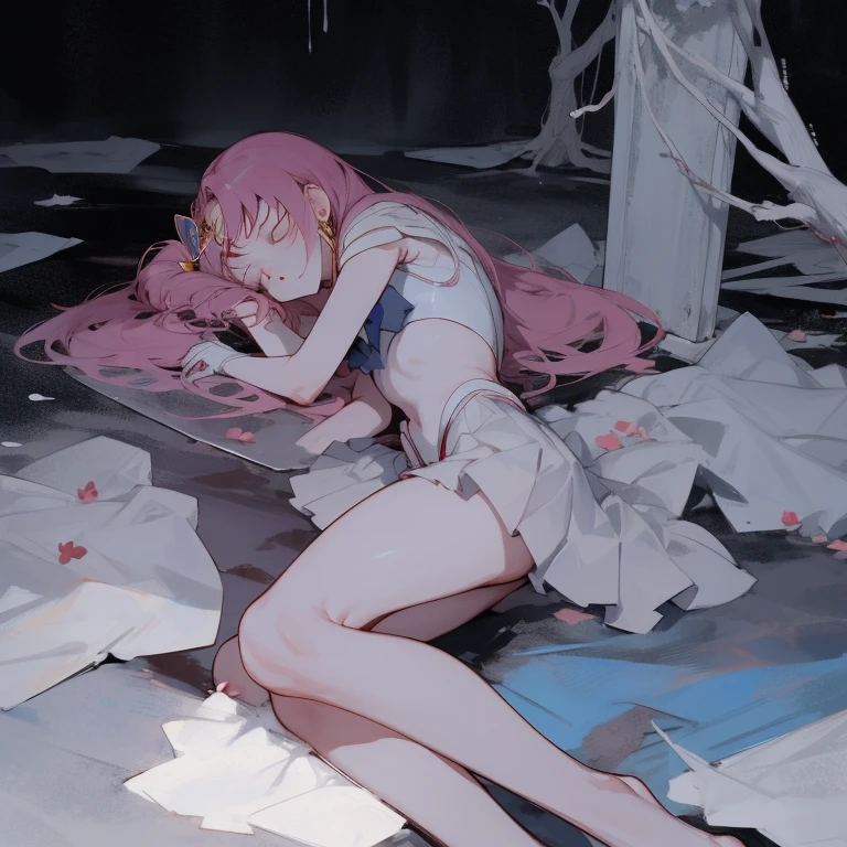 pile of corpse, closed eyes, perfect anatomy, sailormoon, sad, :o