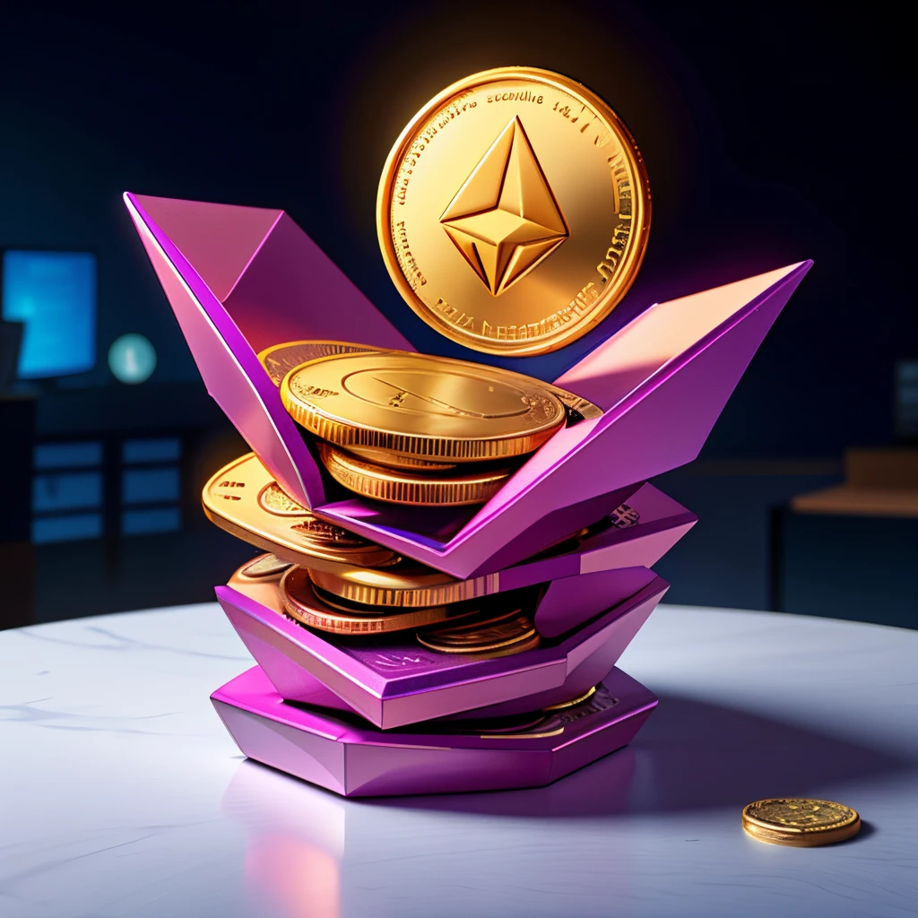 Sure, here's a prompt for the AI to generate an image of a pile of Ethereum:

Imagine a stack of Ethereum coins, each one a shimmering silver color with the Ethereum symbol etched into its surface. The coins are piled up in a haphazard fashion, with some spilling over the edges of the stack. The Ethereum symbol is a stylized letter "E" with three horizontal lines running through it, representing the interconnectedness of the Ethereum network. The coins themselves are made of a high-quality metal, with a smooth and polished surface that reflects the light. In the background, you can see a computer screen displaying a graph of Ethereum's value over time, with the line trending upwards. The image conveys a sense of wealth and potential, with a nod to the future of digital currency and the power of blockchain technology.