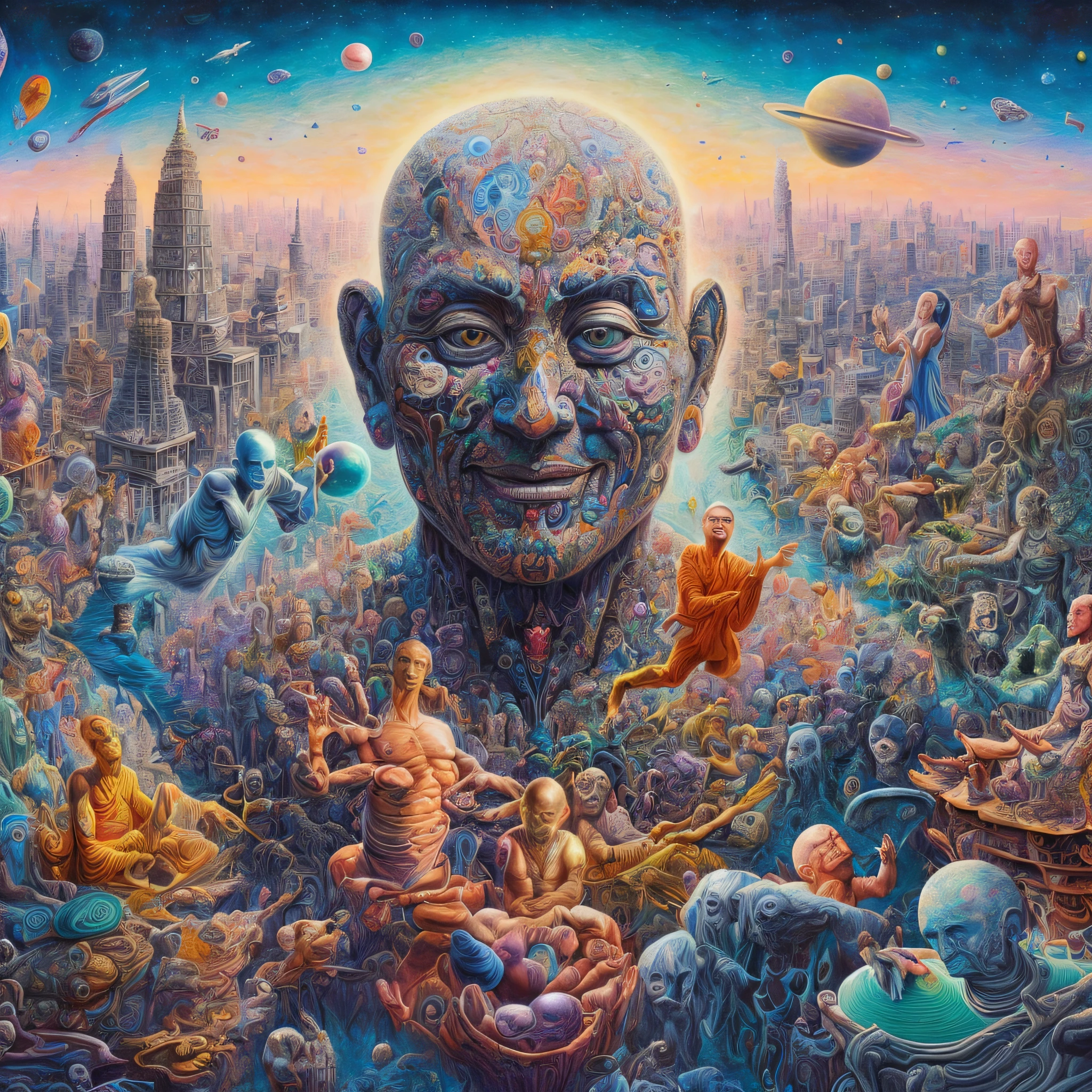 Drawing of a man with different face and body parts, Hyper-Detailed Visionary Art, Ultra-detailed visionary art, alex grey, greg beeple, Deep Dream Cosmic, Highly detailed visionary art, Deep Dream, Visionary Art, Deep Dream, Written by Tomas Allen Kopera, alex gray and beksinski, It's a deep dream, Visionary art style