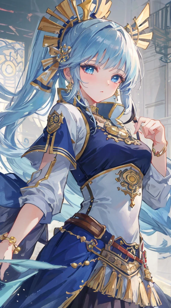 (best quality), looking at you, 1girl, eyelashes, bracelet, jewelry, gleaming skin, shiny hair, detailed and majestic stage, Fantasy, credibly detailed CG illustration masterpiece,, anime, beautiful anime eyes, beautiful detailed eyes, glittering eyes(upperbody), (curvy),