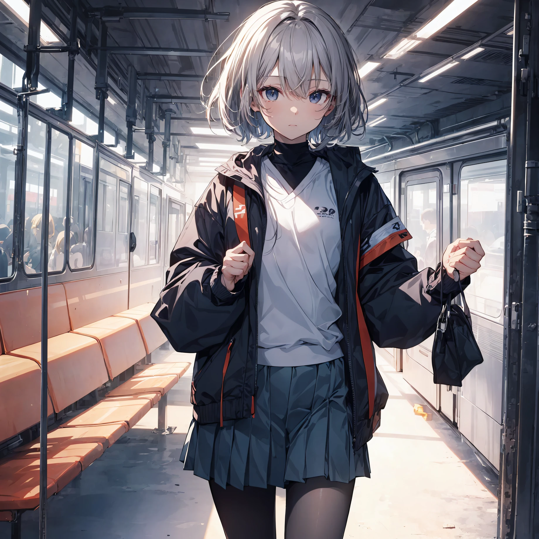 God quality, anime moe artstyle,best anime 8k konachan wallpaper,badass anime 8k,perfect anatomy, (Please draw a girl walking sleepily to school. ),break, 1girl, (Solo,Loli,child,13-year-old:1.3),a junior high school student, androgynous charm, (Very Short hair), Full limbs, complete fingers,flat chest, Small butt, groin, Small eyes,finely detailed beautiful black eyes,disgusted eyes,hair over eye, school Uniform, in the School commute route. break,ultra-detailed,high resolution,super detailed skin, professional lighting,8k eye details, (cool illustration:1.2),