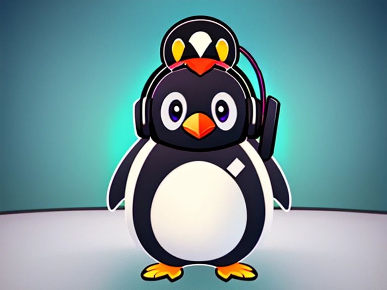 A penguin with a gaming headset on head, twitch logo, high quality