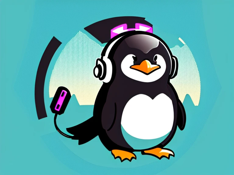 A penguin with a gaming headset on head, twitch logo, high quality