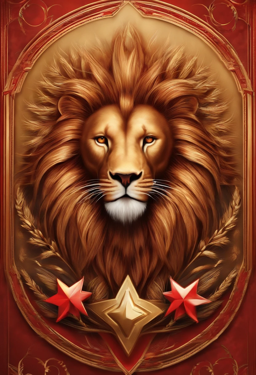 /imagine prompt: The national emblem composed of wheat ear gear, lion and red star--v 5.2