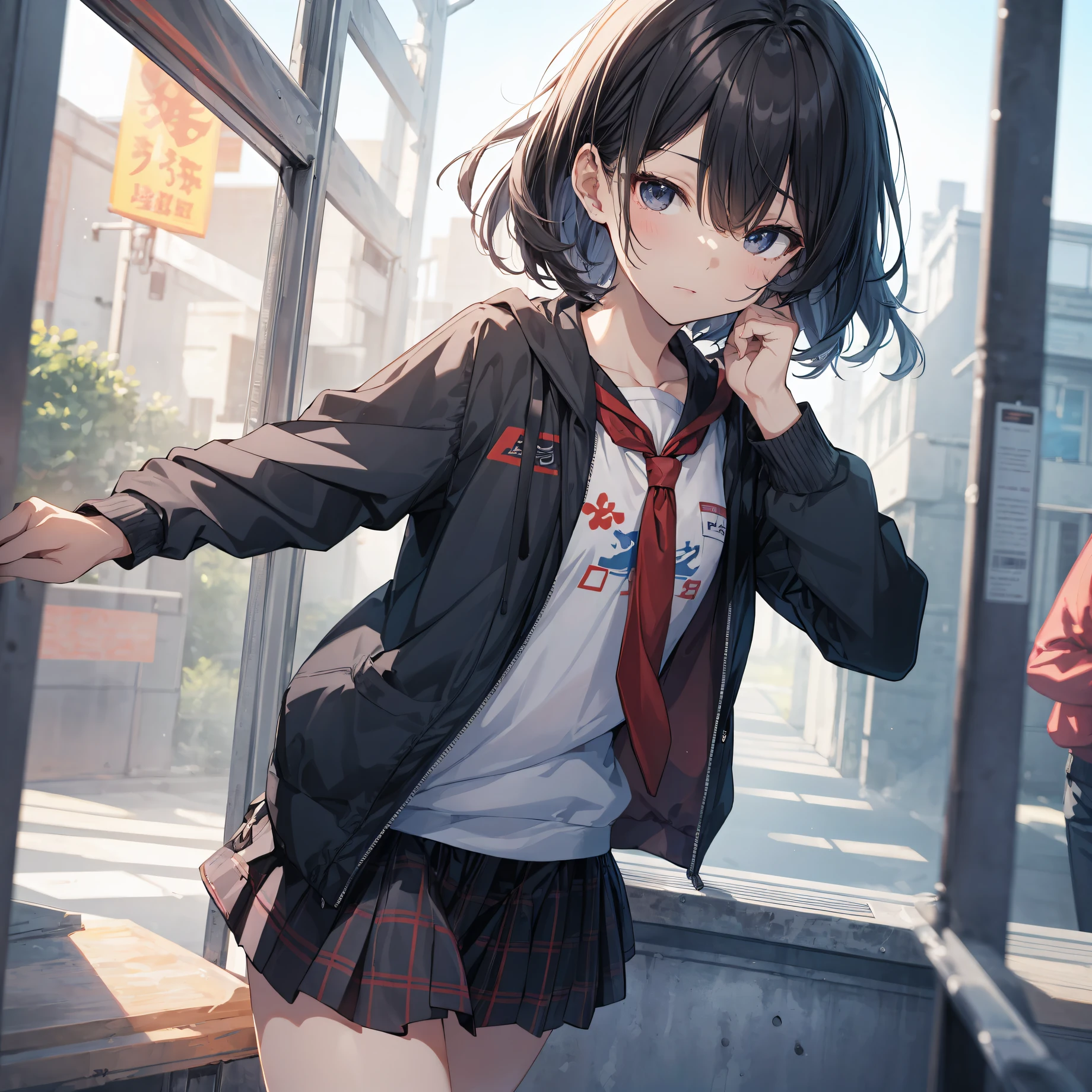 God quality, anime moe artstyle,best anime 8k konachan wallpaper,badass anime 8k,perfect anatomy, (Please draw a girl walking sleepily to school. ),break, 1girl, (Solo,Loli,child,13-year-old:1.3),a junior high school student, androgynous charm, (Very Short hair), Full limbs, complete fingers,flat chest, Small butt, groin, Small eyes,finely detailed beautiful black eyes,disgusted eyes,hair over one eye, school Uniform, in the School commute route. break,ultra-detailed,high resolution,super detailed skin, professional lighting,8k eye details, (cool illustration:1.2),