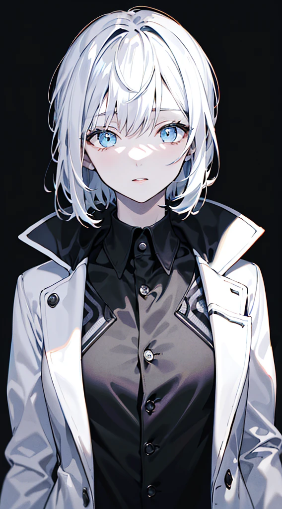 (best quality,highres,masterpiece:1.2), upper body, detailed black and white coat, modern style, elegant pose, flawless skin, stylish haircut, captivating gaze, soft lighting