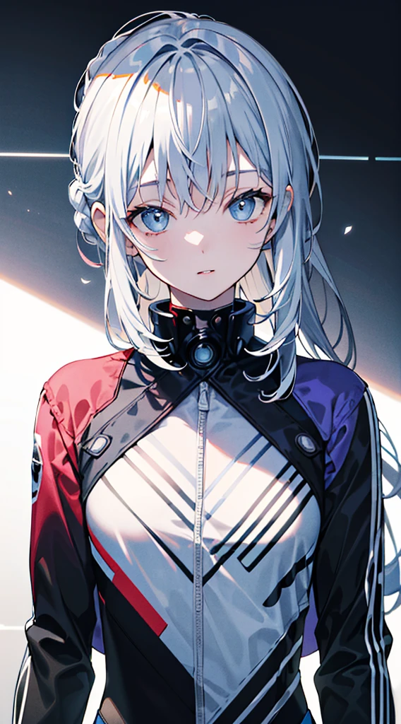 (best quality,high resolution,masterpiece:1.2),upper body,detailed sci-fi jacket,modern style,elegant pose,flawless skin,fashionable hairstyle,charming gaze,soft lighting