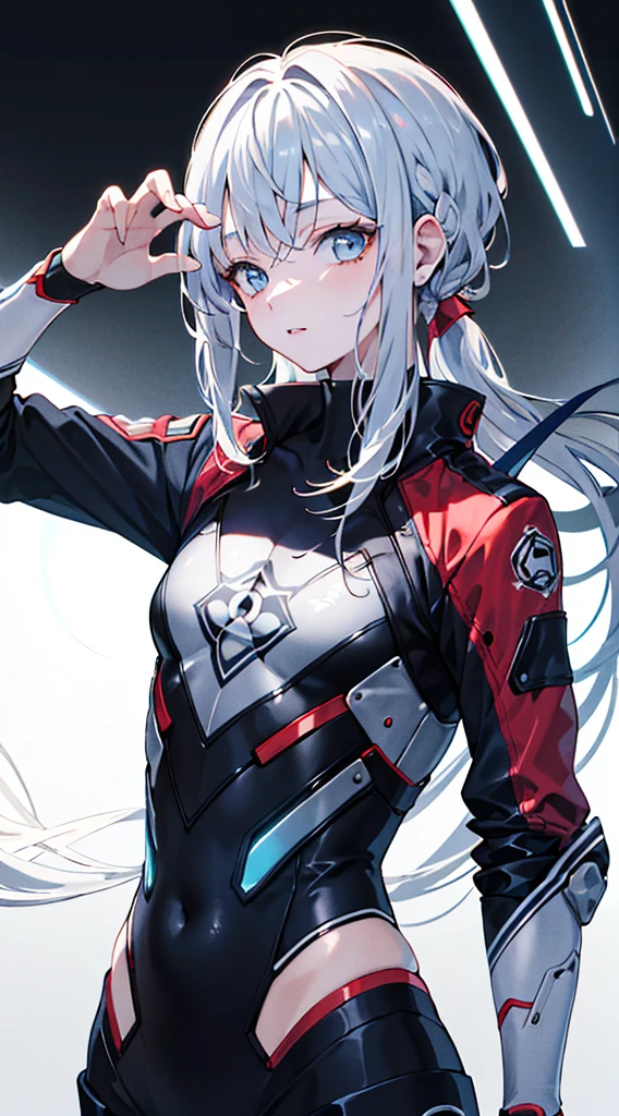 (best quality,high resolution,masterpiece:1.2),upper body,detailed sci-fi jacket,modern style,elegant pose,flawless skin,fashionable hairstyle,charming gaze,soft lighting, five fingers