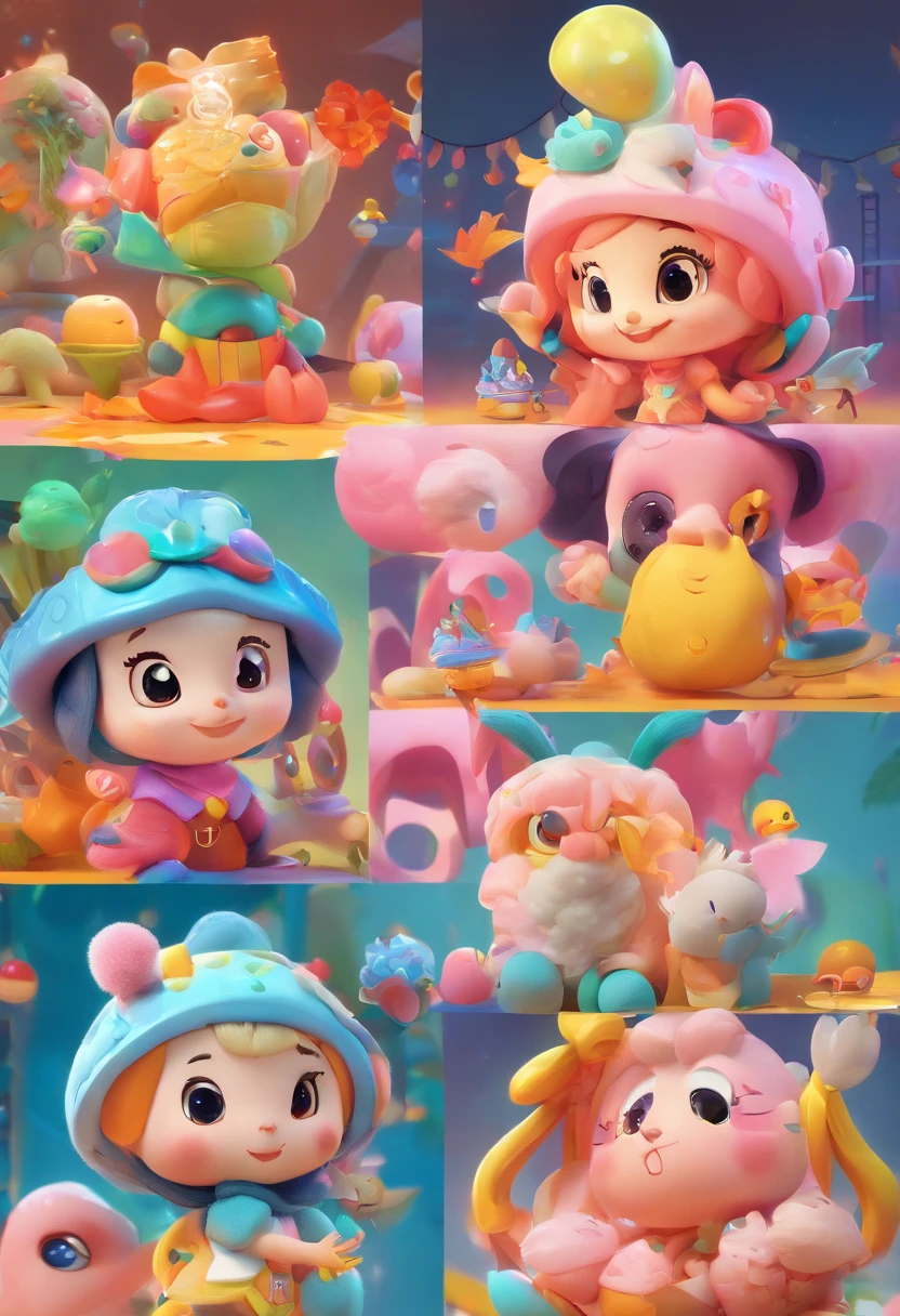 best quality,ultra-detailed,playful,large-eyed characters,trendy accessories,doll-like,adorable,colorful background,fun-filled ambiance,stylish fashion,surreal atmosphere,whimsical illustration,creative art style,vibrant colors,sparkling lighting effects,happy expressions,eye-catching details,unique headgear,detailed facial features,high-resolution artwork,meticulous attention to detail,artistic masterpiece,wonderful craftsmanship,impressive visual impact,lively characters and scenery,pop culture references,imaginative composition,modern and trendy style,happiness and joy encapsulated in every brushstroke,magical and dreamlike world,expressive eyes that capture the viewer's attention,playful and dynamic poses,memorable and enchanting characters,endearing charm and personality,attention-grabbing colors,popular toy collectibles,exquisite patterns and textures,creative and imaginative artistry,impressive variety of poses and expressions,delightful surprises at every corner,heartwarming and joyful moments depicted with care and artistry.