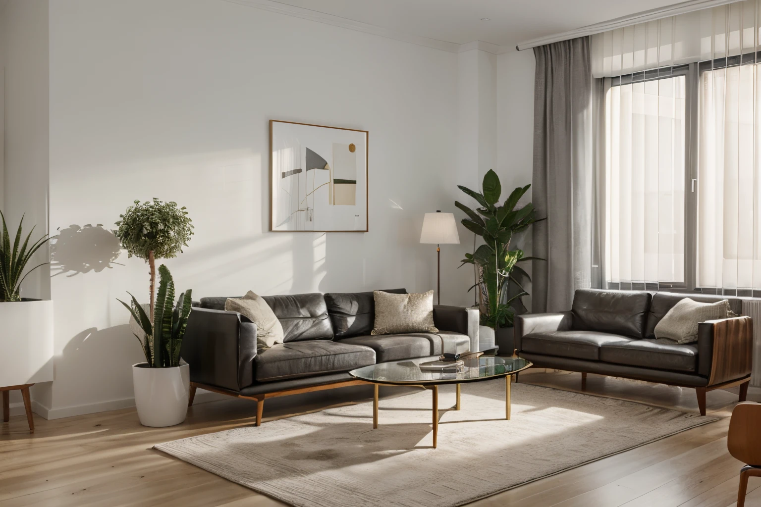 You are a famous interior designer,I was asked to create a 3D image of a modern large-scale research. Create a harmonious environment with modern and minimalist furniture. Contains several houseplants,Make it look fresher.
