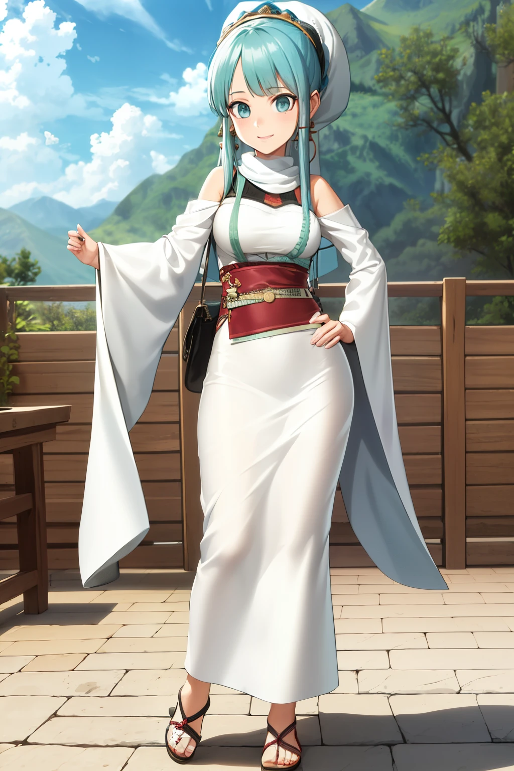 Cute girl, wearing a long galabiya, djellaba