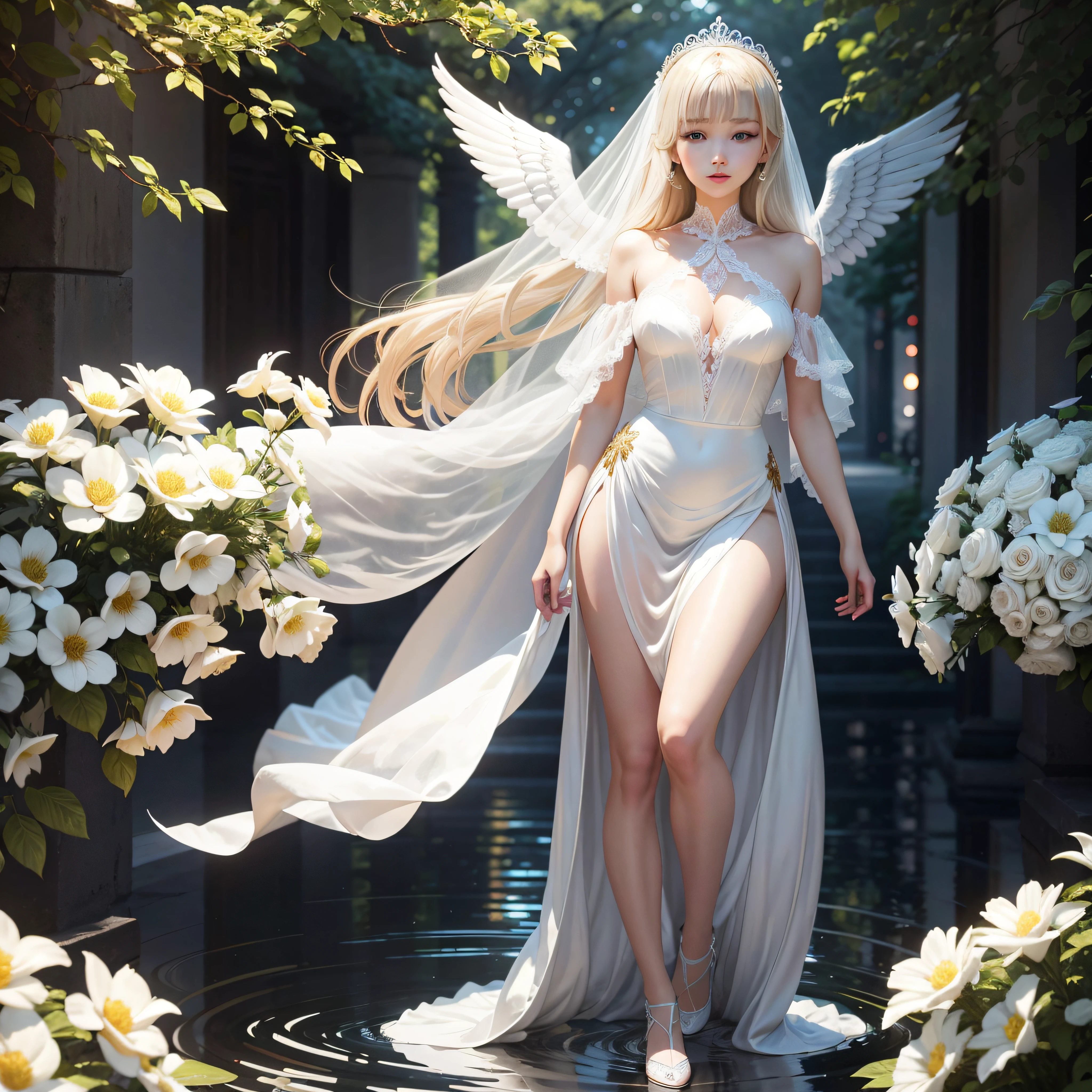 Angel walking on water、Whole body、8K、realphoto、超A high resolution, Master Parts, Best Quality, nffsw , cinematic images,Lovely girl、ann、16age、Anglo-Saxon、walking on water、Full body posture、8K、realphoto、超A high resolution, Master Parts, Best Quality, nffsw , cinematic images,Lovely girl、ann、16age、Anglo-Saxon、walking on water、Full body posture、8K、realphoto、超A high resolution, Master Parts, Best Quality, nffsw , cinematic images,Lovely girl、ann、16age、Anglo-Saxon、二重まぶた、drooing eyes、Very big eyes、Dark eye shadow、The lips are very thin、The tip of the nose stretches beautifully、the tip of the nose is small,,,,, ighly detailed , Dark gold hair、Straight short hair、ssmile、 Sweet look 、a very beautiful woman、legs are long、 Very clear shadows , jewely , A detailed eye, very intricate, shiny skins , Perfect Brilliant, Perfect Lighting, Dramatic shadows ,White tiara on head、Greek see-through white dress、The dress is a long skirt with white see-through、Small angel wings on the back of the shoulder、Lace white gloves、holding a bouquet of white flowers with both hands、White see-through veil from the back of the head、Silver necklace around the neck、二重まぶた、drooing eyes、Very big eyes、Dark eye shadow、The lips are very thin、The tip of the nose stretches beautifully、the tip of the nose is small,,,,, ighly detailed , Dark gold hair、Straight short hair、ssmile、 Sweet look 、a very beautiful woman、legs are long、 Very clear shadows , jewely , A detailed eye, very intricate, shiny skins , Perfect Brilliant, Perfect Lighting, Dramatic shadows ,White tiara on head、Greek see-through white dress、The dress is a long skirt with white see-through、Small angel wings on the back of the shoulder、Lace white gloves、holding a bouquet of white flowers with both hands、White see-through veil from the back of the head、Silver necklace around the neck、二重まぶた、drooing eyes、(very, Very big eyes:1.5)、Dark eye shadow、The lips are very thin、The tip of the nose stretches beautifully.、the tip of the nose is small,,,,, ighly detailed , Gold Hair、Straight short hair、ssmile、 Sweet look 、a very beautiful woman、legs are long、 Very clear shadows , jewely , A detailed eye, very intricate, shiny skins , Perfect Brilliant, Perfect Lighting, Dramatic shadows ,White tiara on head、Greek see-through white dress、The back of the dress is wide open、Small angel wings on the back of the shoulders、The chest and waist of the dress are white lace、Underneath the dress is a white miniskirt、Lace white gloves、holding a bouquet of white flowers with both hands、White see-through veil from the back of the head、Silver necklace around the neck、