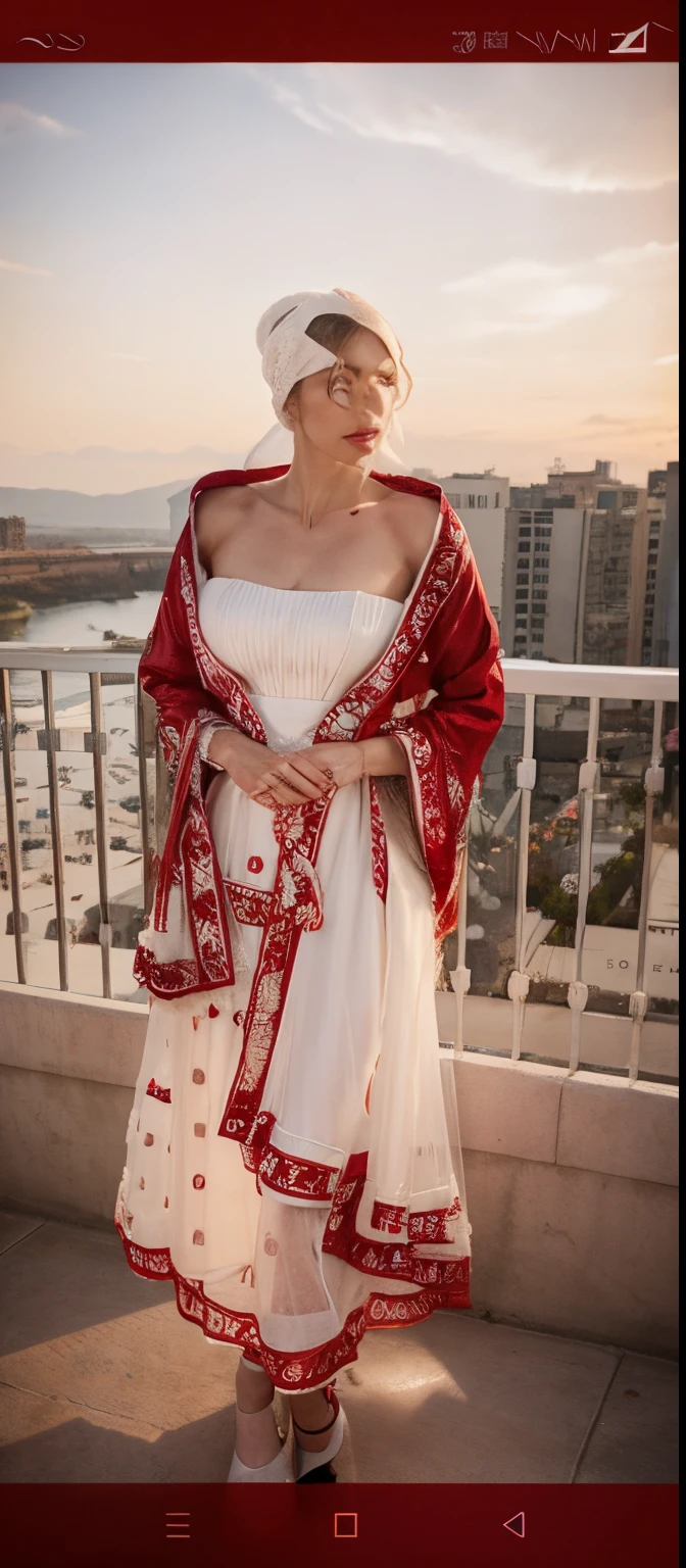 Red diamond dress , white skin ,