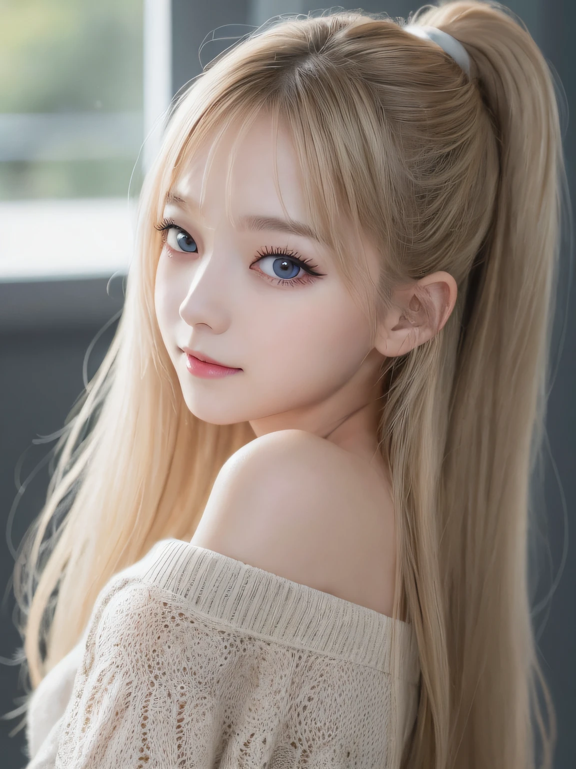Extraordinary sexy beauty、Beautiful gentle and bright look、Sexy refreshing look、Perfect beautiful cute face、long bangs between the eyes,、Super long bright blonde straight hair、twintails, beautiful countenance、Very cute beautiful sexy young little woman、Very perfect beautiful cute face、Glowing big bright light blue eyes、15yo student、Young Western Woman、Beautiful white shiny skin, White tshirt, bare_shoulders,