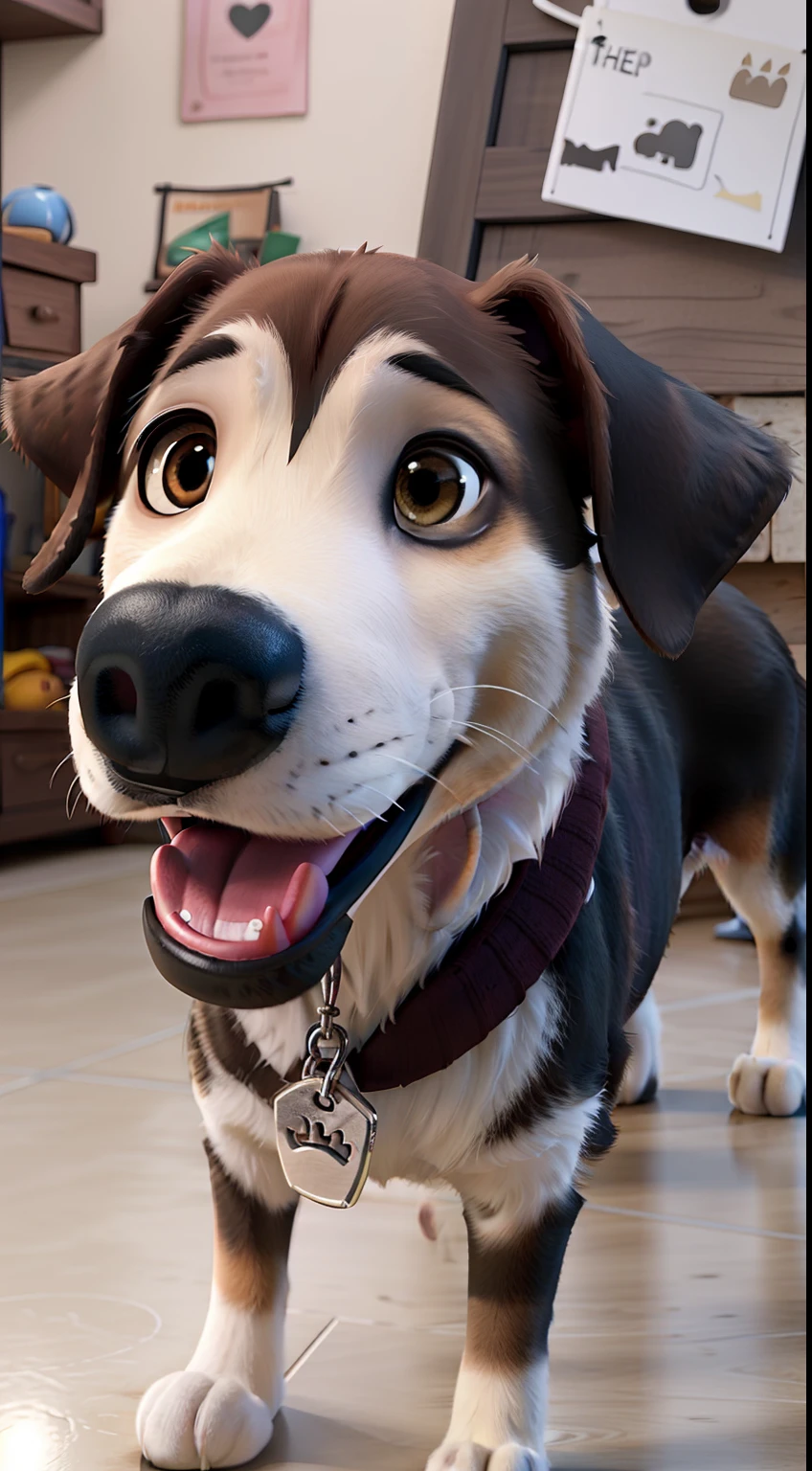 dog, with dark brown eyes, floppy ears