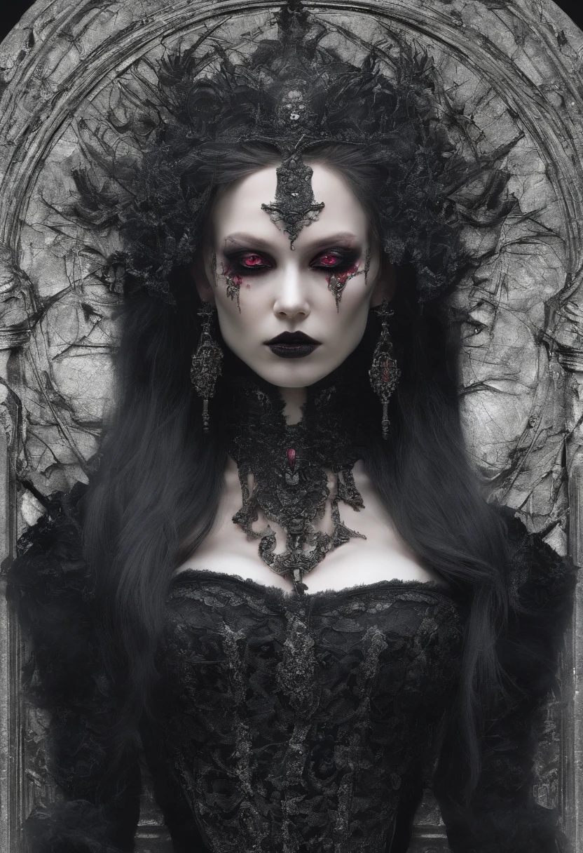 Imagine a ((masterpiece)) featuring a vampire princess in absurdres, highres, and ultra-detail, where precision and accuracy highlight the face with exquisite detail. In this composition, the cowboy shot centers on the vampire princess, her expressionless face adorned with piercing red eyes, carefully capturing each nuanced feature. The ornate ancient earrings are intricately depicted, enhancing the accuracy of the portrayal.
Against a black background, the backlighting illuminates her black and pink hair with meticulous precision. The bare shoulders of her off-shoulder gothic ancient boned design dress are adorned with ultra-detailed features. The composition showcases a level of accuracy that accentuates the regal yet enigmatic aura of the vampire princess. This artistic rendering ensures that every aspect of her face is portrayed with unparalleled precision in this high-resolution absurdres masterpiece.