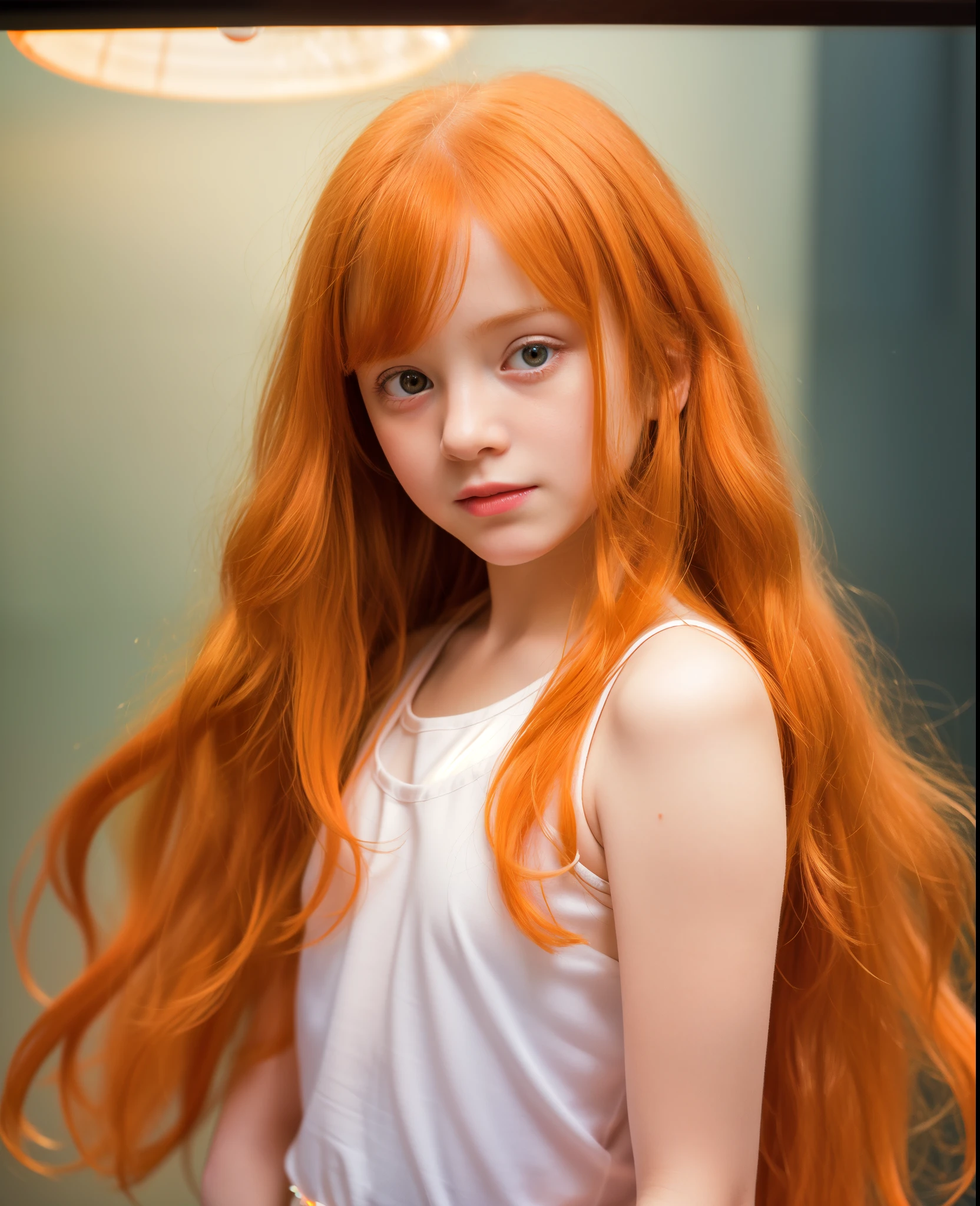 analog style, model shoot style, (upper body, close portrait:1.5, high-quality photo, studio photo) of a (***********), (1girl:1.4), (orange hair, long hair), ((innocent face: 1.5, perfect face:1.5)), (best quality, masterpiece, hyper-realistic lights, hyper-realistic shadows, hyper-realistic reflections), (octane render, unreal engine 5), (illustration by lee jeffries, Greg Rutkowski and Magali Villanueva, contest winner), nsfw, small breasts