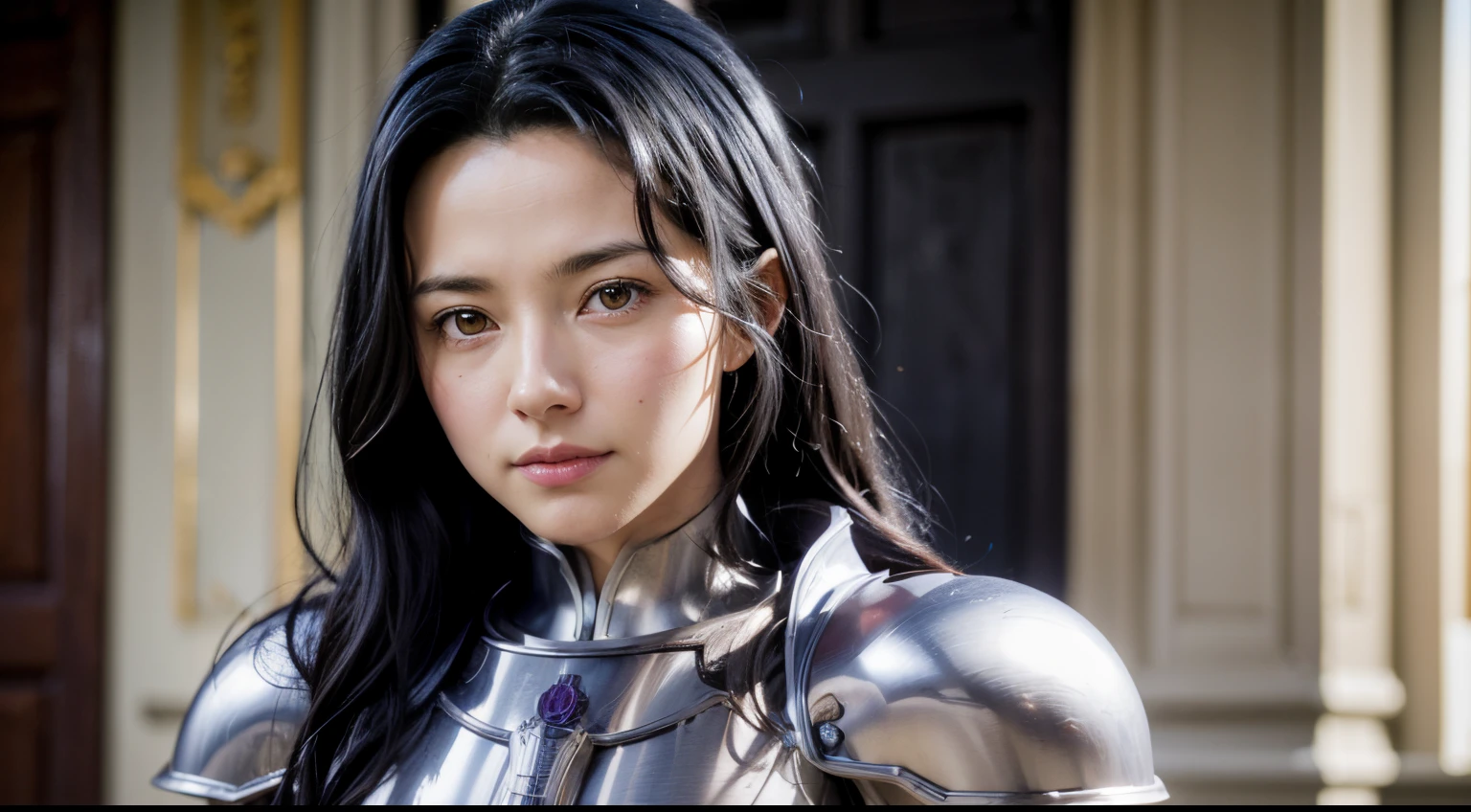Fanatio2, armor, smile, portrait,, (masterpiece, best quality, absurdres, detailed, ultra-detailed:1.3)