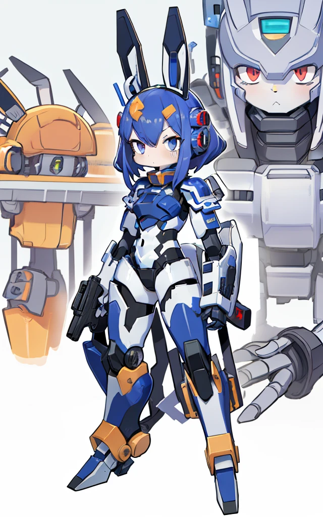 Cartoon image of robot rabbit holding gun, mecha cyber armor, Cool mech style, Mecha suit, Full robot full body mecha suit, cyber fight armor, wearing cyber armor, anime mecha armor, Purple armor, Complex assassin mecha, Mecha Inspiration