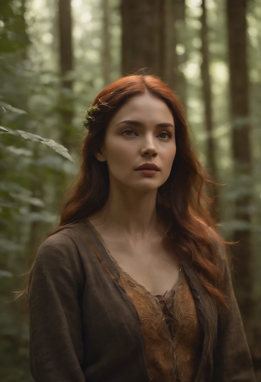 Envision a cinematic and realistic portrayal of a woman wielding fire power in a dense forest. Her face, meticulously detailed for accuracy, reflects both determination and the intensity of her abilities. The play of light and shadow in the forest accentuates the natural environment, as the flames she commands cast a warm glow, creating a visually striking contrast.
In this realistic scene, the woman's features are finely crafted, capturing the intricacies of her expression as she harnesses the elemental power. The forest, with its detailed foliage and atmospheric lighting, adds depth to the cinematic atmosphere. Each strand of her hair and every detail of her attire contribute to the immersive experience, ensuring a faithful representation.
As she stands amidst the trees, the interplay of firelight on her face creates a dynamic visual, enhancing the realism of the moment. This cinematic portrayal aims to convey not only the power of the woman with fire but also the atmospheric beauty of the forest in a realistic and detailed manner.