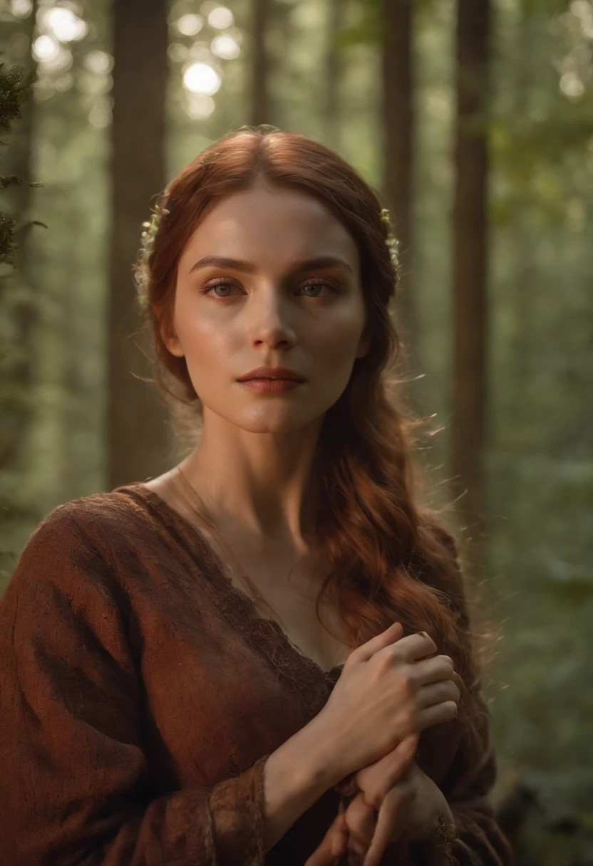 Envision a cinematic and realistic portrayal of a woman wielding fire power in a dense forest. Her face, meticulously detailed for accuracy, reflects both determination and the intensity of her abilities. The play of light and shadow in the forest accentuates the natural environment, as the flames she commands cast a warm glow, creating a visually striking contrast.
In this realistic scene, the woman's features are finely crafted, capturing the intricacies of her expression as she harnesses the elemental power. The forest, with its detailed foliage and atmospheric lighting, adds depth to the cinematic atmosphere. Each strand of her hair and every detail of her attire contribute to the immersive experience, ensuring a faithful representation.
As she stands amidst the trees, the interplay of firelight on her face creates a dynamic visual, enhancing the realism of the moment. This cinematic portrayal aims to convey not only the power of the woman with fire but also the atmospheric beauty of the forest in a realistic and detailed manner.
