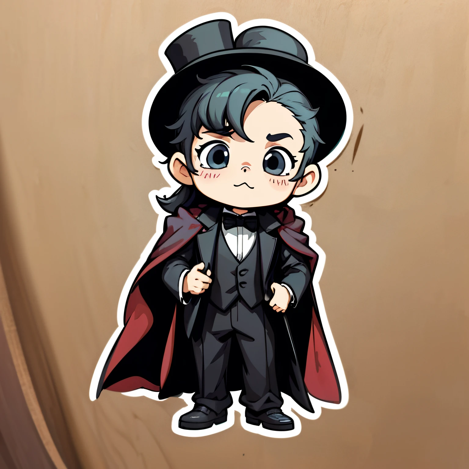 male people、He wears a black tuxedo、a black cloak、Top hat、With his eyes closed、white backgrounid、simple backgound、Simple、Cute Turtle、a little bit、pastelcolor、vector image style、No rating