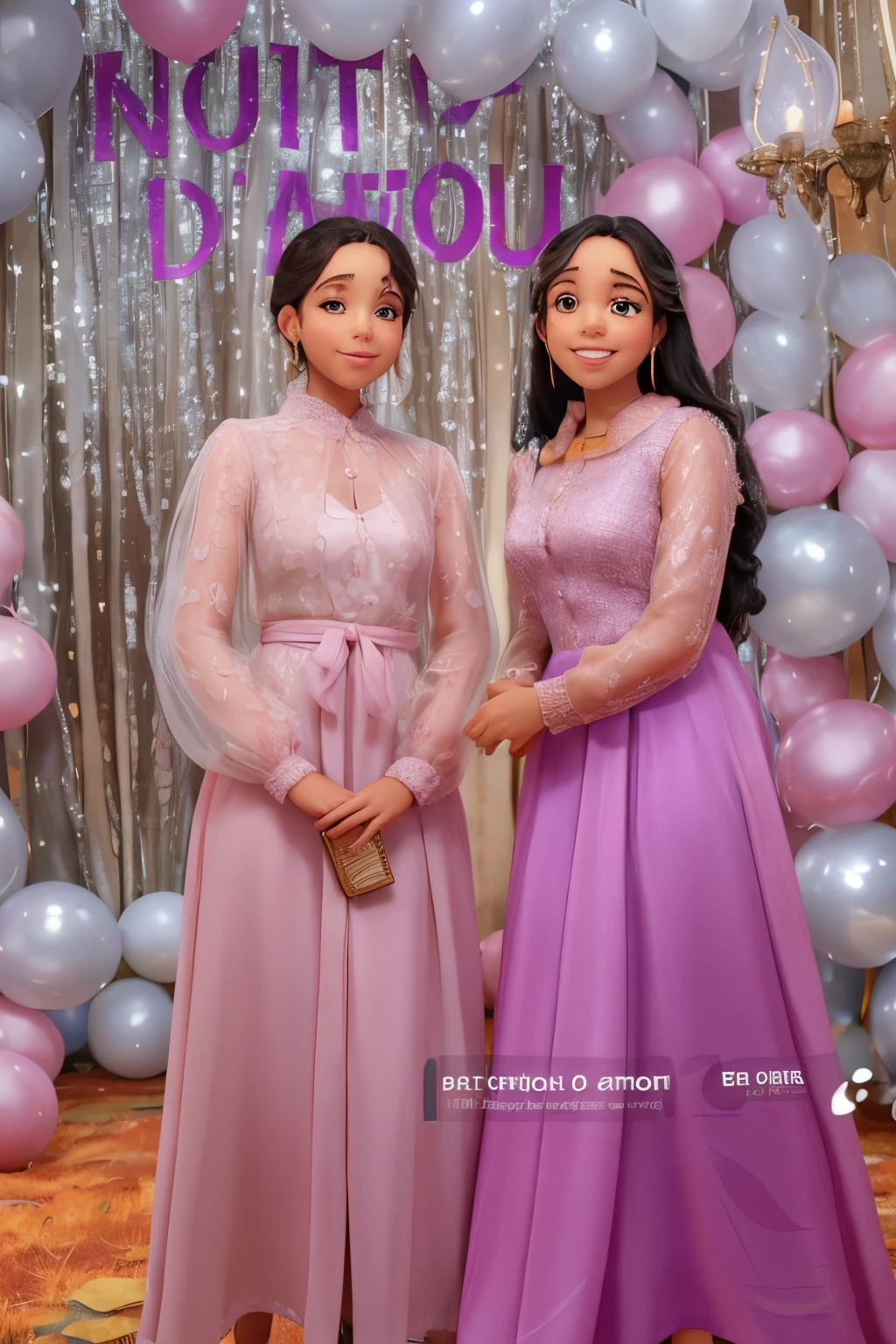 Beautiful girls, matching same outfits,same background, same facial appearances,