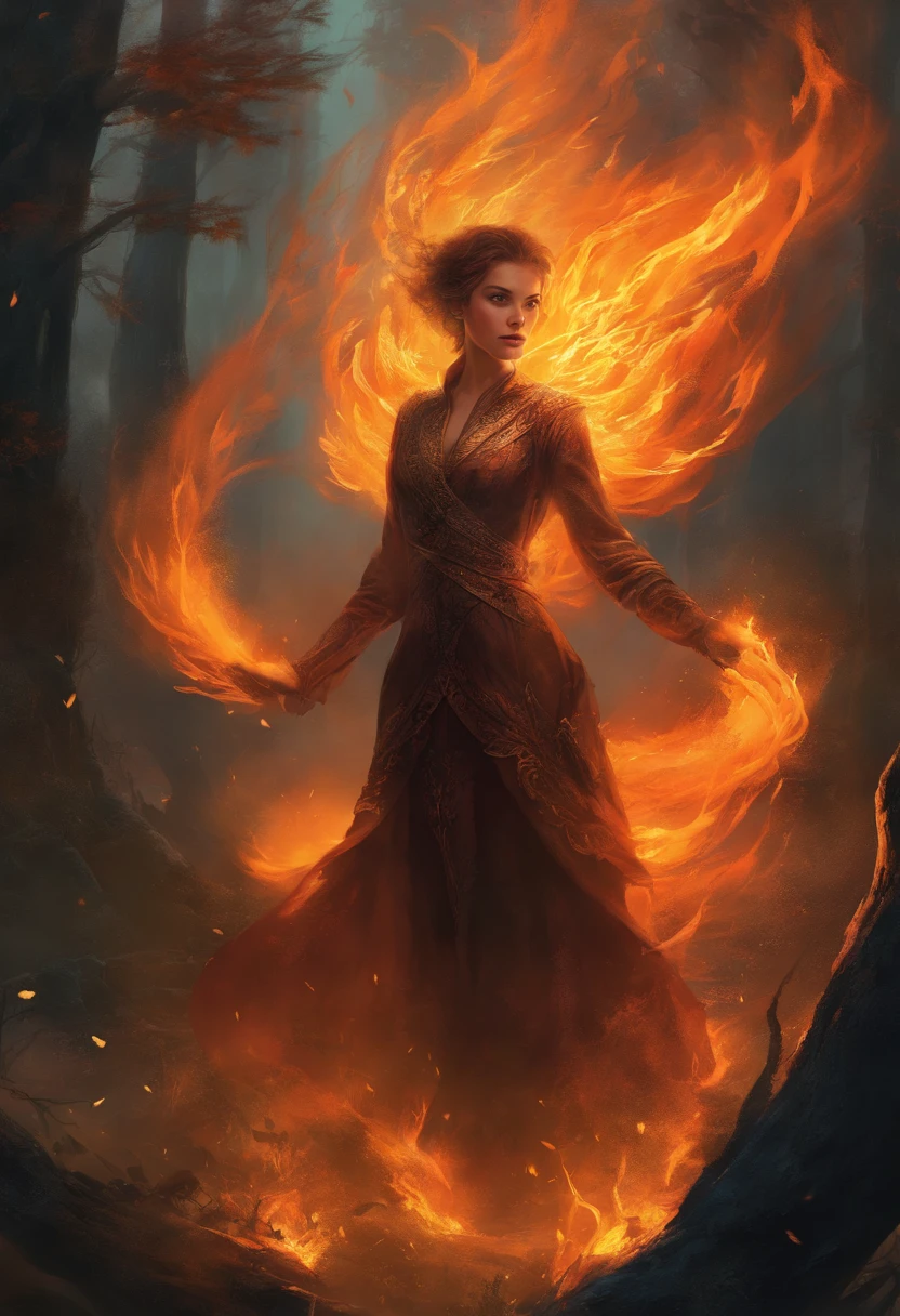 Imagine a moody and dense forest setting, where a woman with fire power stands, her face cloaked in shadows and illuminated only by the flickering flames she commands. The realism is heightened, capturing the details of her determined expression in the low light. The forest, shrouded in mist and dense foliage, adds an eerie and mysterious ambiance, creating an atmospheric scene.
In this cinematic portrayal, the woman's features emerge from the shadows, her eyes reflecting the intensity of the flames. The air is thick with suspense, and the detailed rendering of the forest accentuates the sense of depth and density. The glow from the fire power not only lights up her face but also casts haunting shadows, enhancing the overall mood.
The realism extends to the intricacies of her surroundings, from the dampness of the forest floor to the twisted branches overhead. This moody and dense atmosphere heightens the cinematic quality, immersing the viewer in a scene where the elemental power of fire clashes with the dark and enigmatic nature of the forest.