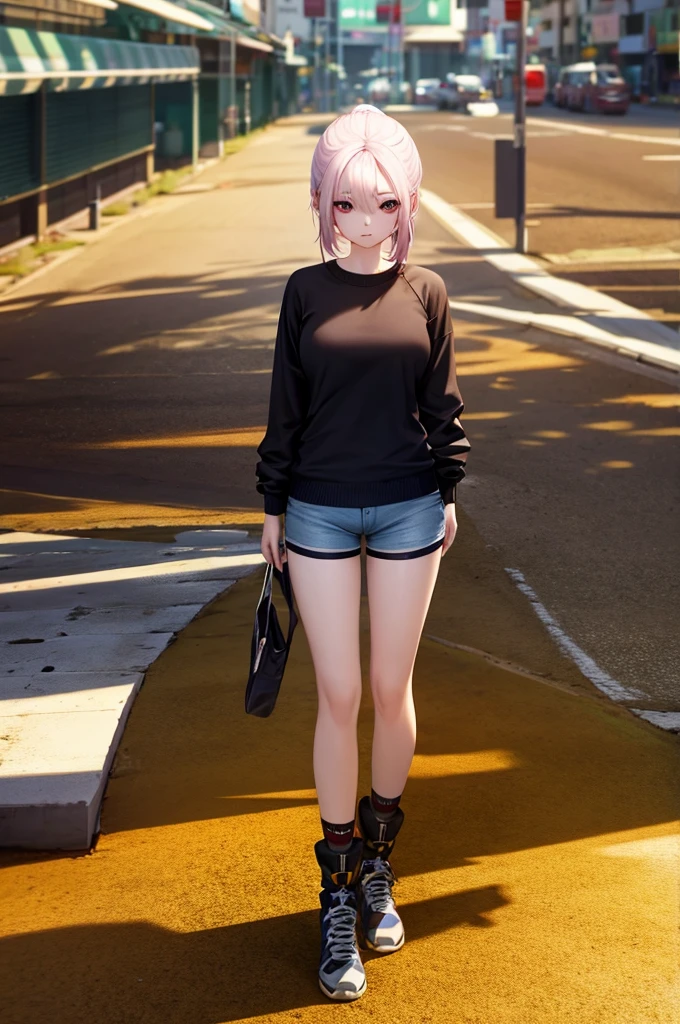 cute Asian girl,18 years old,pale porcelain skin,wearing tight shorts,The entire scene should be rendered in 8K resolution, 3d render