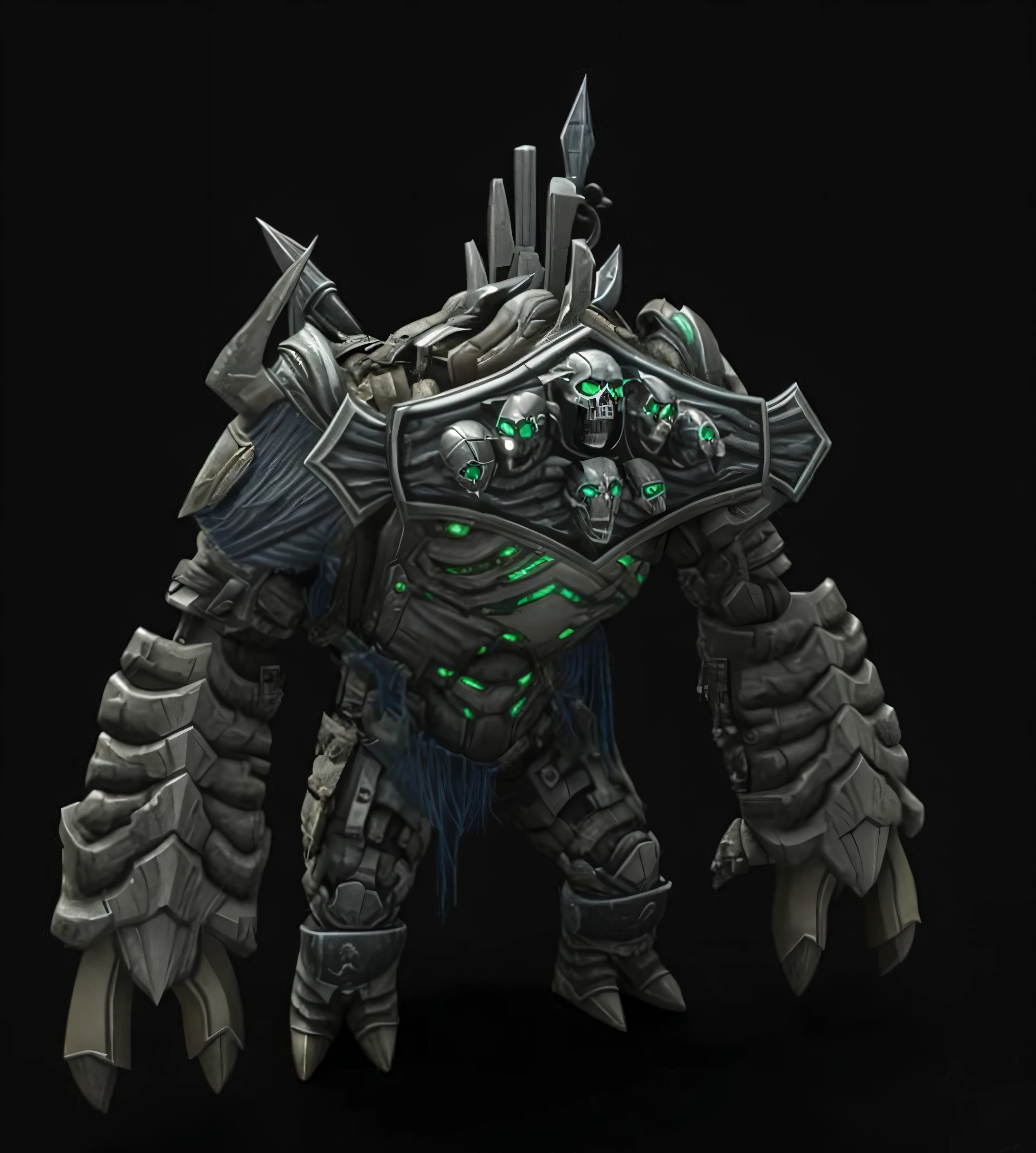 a close-up of a robot with a green light on its face, Colosso de pedra permanece, exoesqueleto ornamentado, Estilo Darksiders, Orc fundido com videiras, Starcraft 2 personagem de videogame, humanoide detalhado, skeletal with extra fleshy bits, render de armadura de fantasia pesada, volcanic skeleton, Pedra Golem, Orc fundido com videiras, bone armor, Vencedor do concurso Polycount