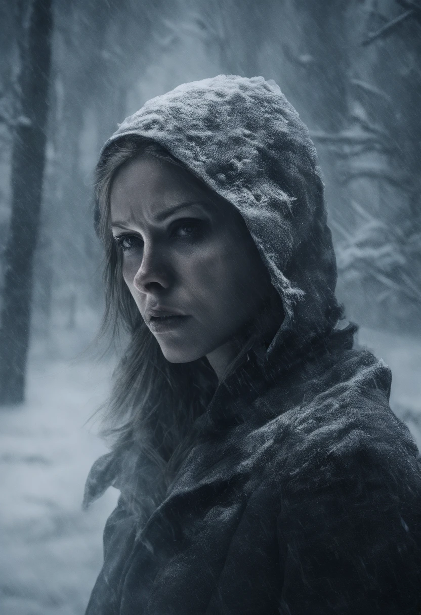 Envision a cinematic scene in a snow-covered land featuring a woman wielding ice power. Her face, crafted with meticulous accuracy, reflects a dark and ominous mood, capturing the essence of an evil presence amid the wintry landscape. The cold, monochromatic tones of the snow-covered land intensify the eerie atmosphere.
In this realistic portrayal, the woman's expression is carefully detailed to convey a sense of malevolence, with shadows accentuating the sinister mood. The snow-covered terrain adds to the darkness, as her ice power contrasts sharply against the desolate backdrop. Each feature of her face is rendered with precision, capturing the cold determination of a character with nefarious intent.
The cinematic quality is heightened by the play of light and shadow on the snow, creating a haunting visual. The woman's ice power, rather than bringing warmth, adds to the chilling atmosphere, emphasizing the ominous nature of her abilities. This scene invites viewers into a world where the beauty of snow is twisted into a sinister and cinematic landscape ruled by a woman with ice power and dark intentions.