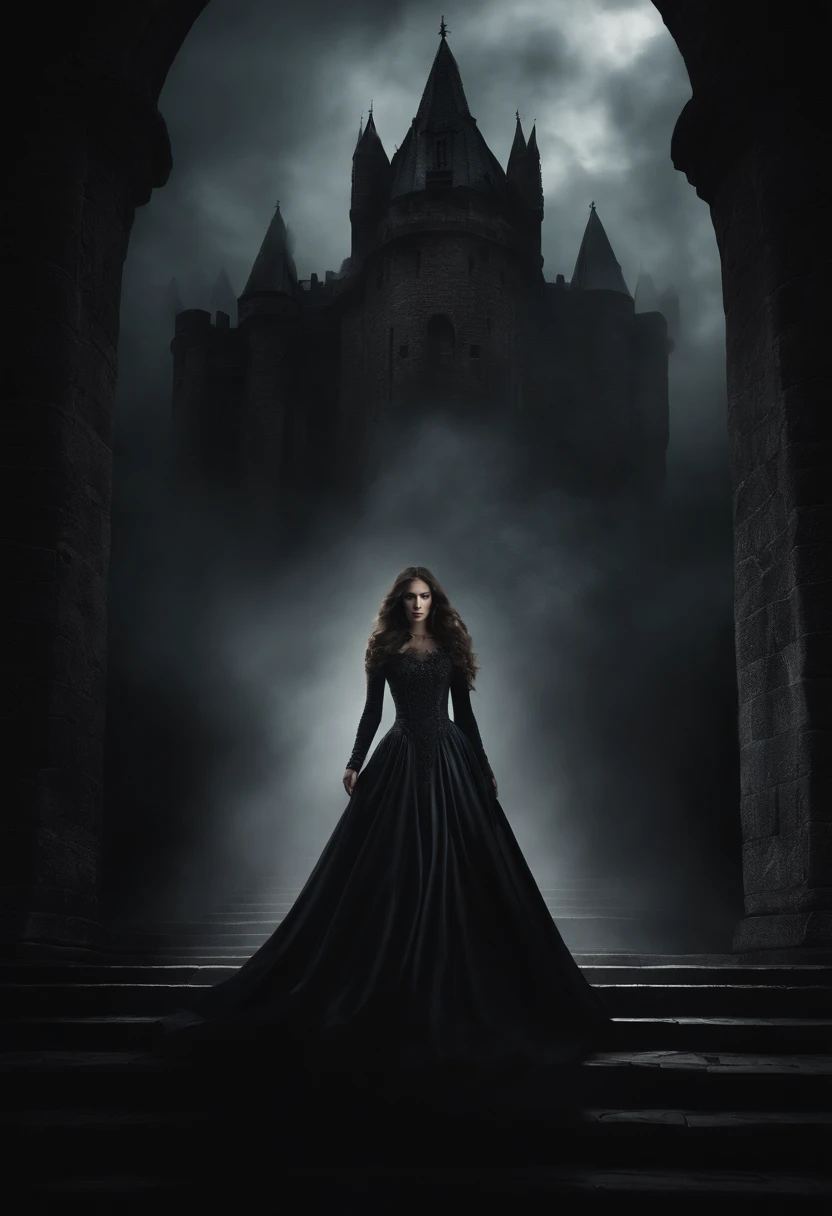 masterpiece, best quality, hyperrealism, hyper realistic color photo, realistic photography, dark atmosphere, 
a witch walking in dungeon, (face to viewer)