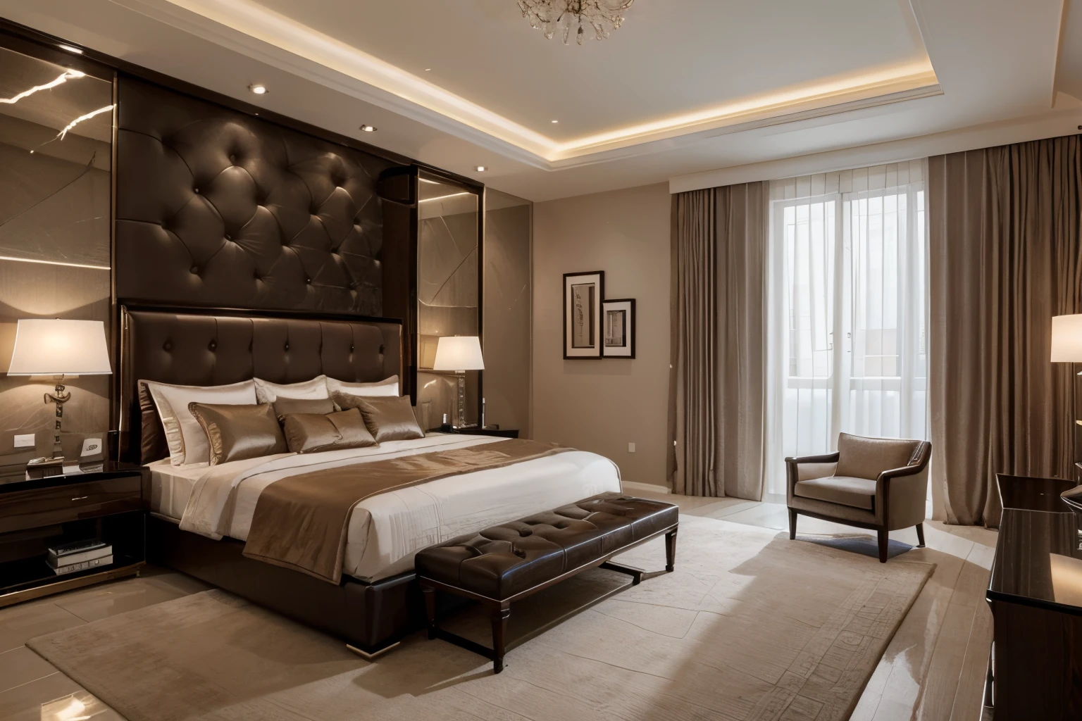 "the bed room, luxurious and modern interior design with a touch of sophistication and elegance."