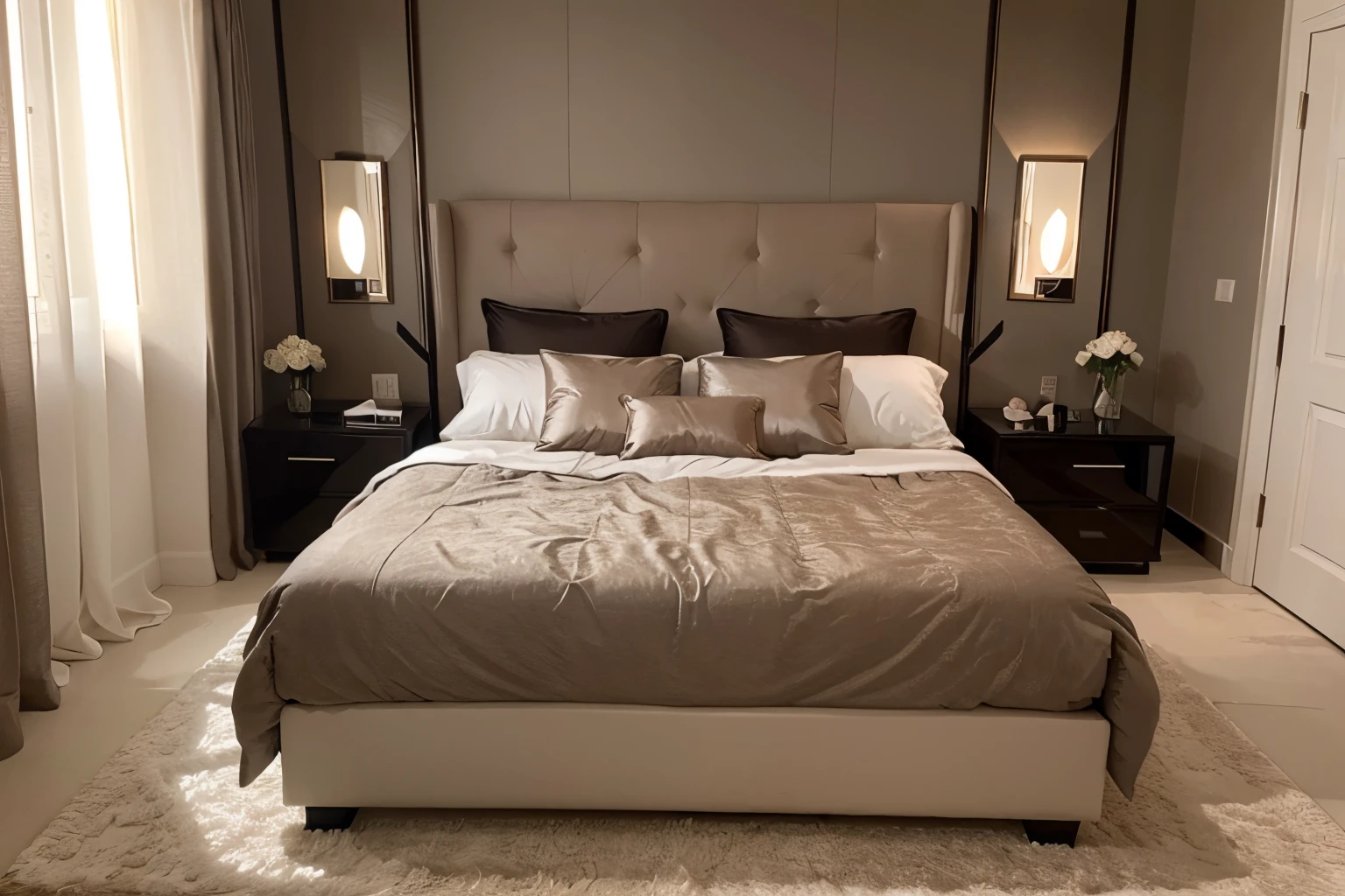 "the bed room, luxurious and modern interior design with a touch of sophistication and elegance."